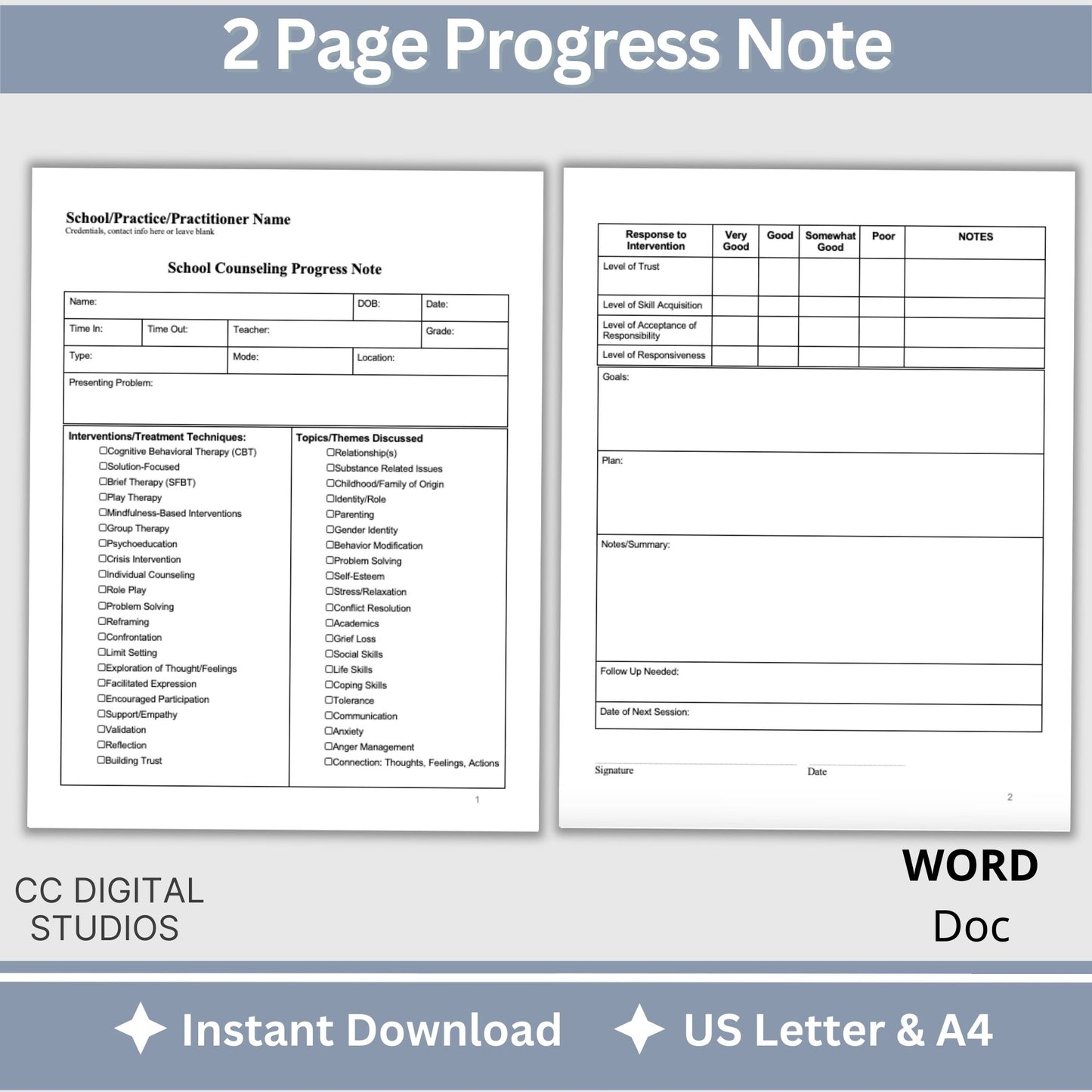 School Counseling Progress Note, a vital tool designed specifically for school counselors, school psychologists, and school social workers, School Counseling Resources, School Social Worker, Therapy Notes