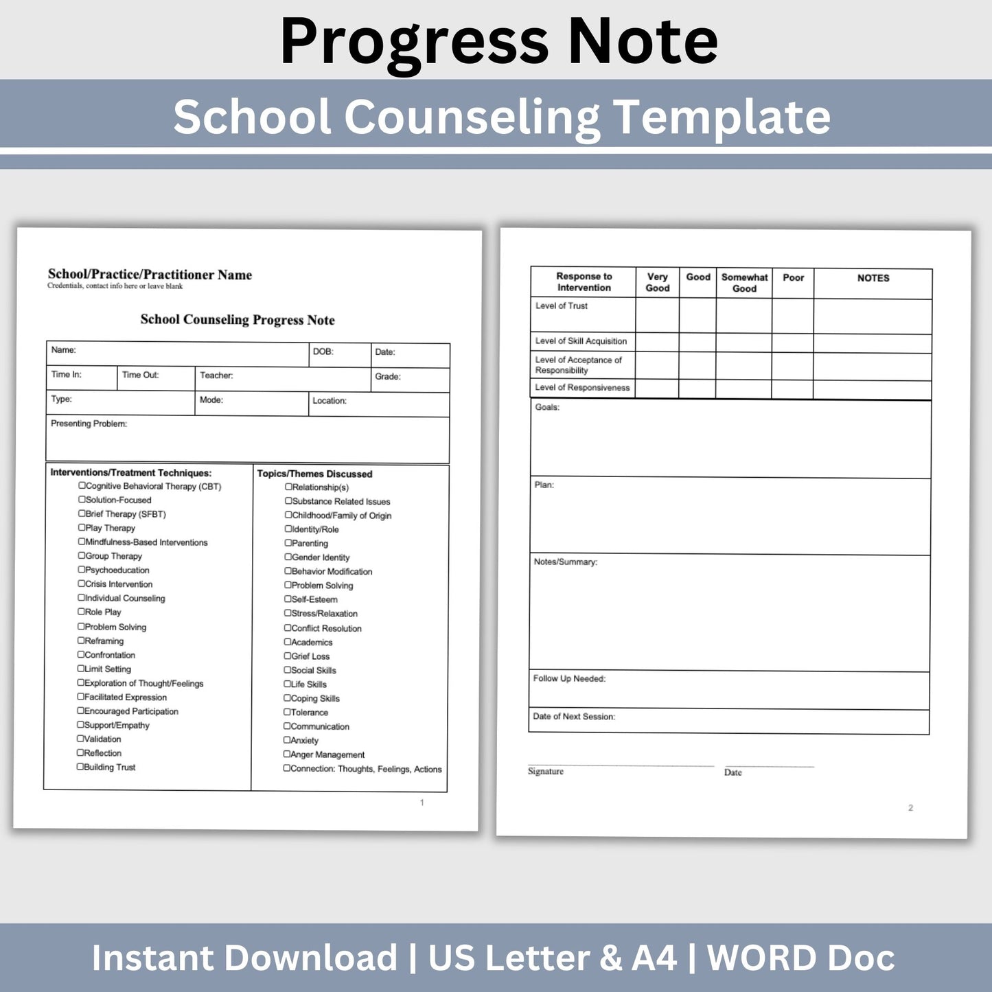School Counseling Progress Note, a vital tool designed specifically for school counselors, school psychologists, and school social workers, School Counseling Resources, School Social Worker, Therapy Notes