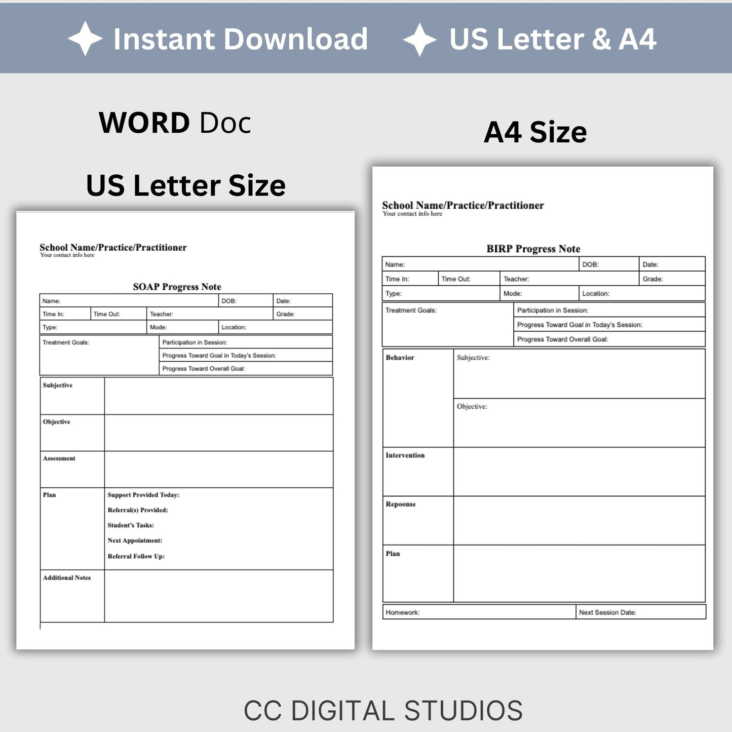 School counselor bundle of SOAP, DAP, and BIRP progress note templates. School Counselor Bundle of Progress Notes, BIRP Progress Note, SOAP Note, DAP Progress Note, School Social Worker and School Psychologists