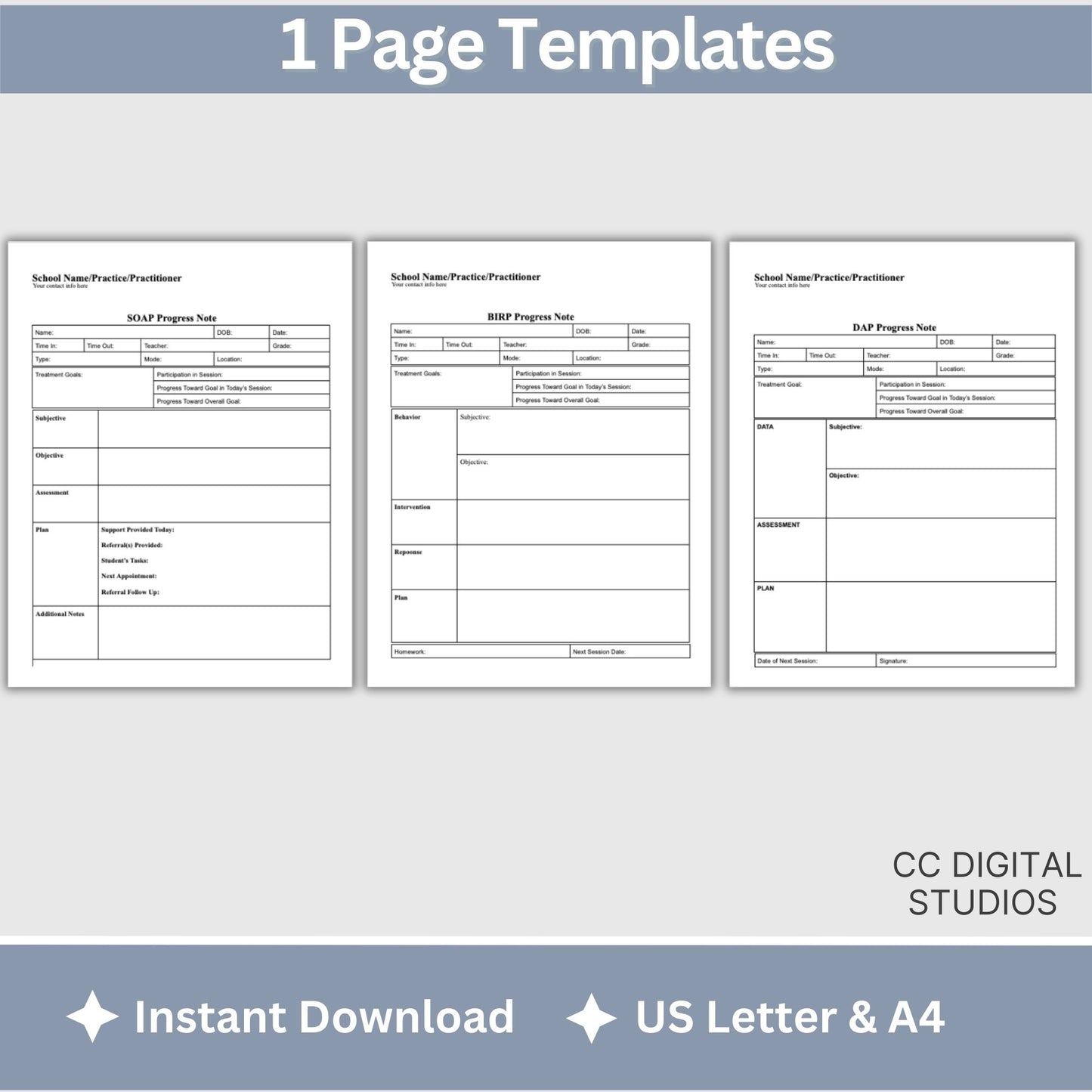 School counselor bundle of SOAP, DAP, and BIRP progress note templates. School Counselor Bundle of Progress Notes, BIRP Progress Note, SOAP Note, DAP Progress Note, School Social Worker and School Psychologists