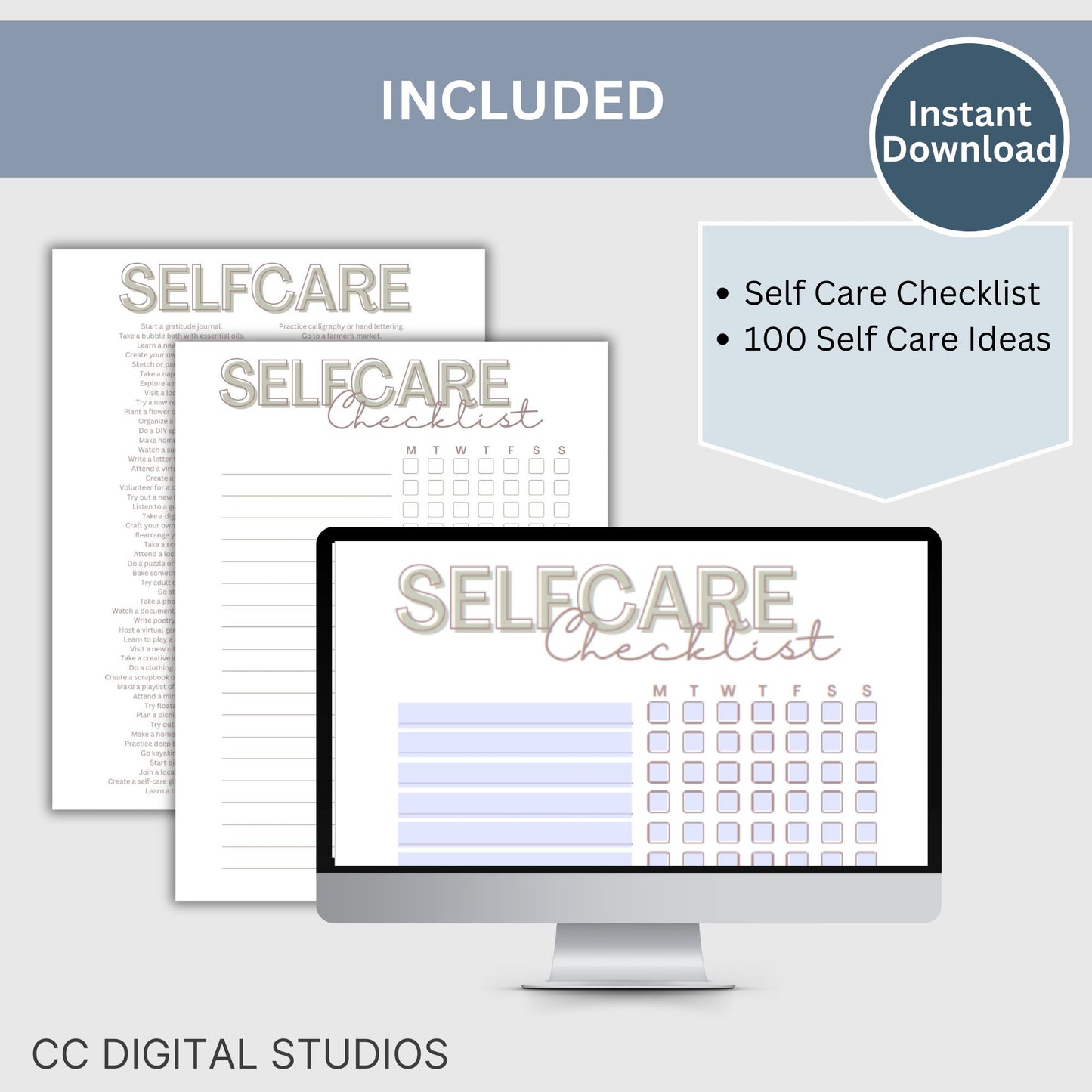 Self Care Checklist for Wellness Journal, Mental Health Self Care Worksheet, 100 Self Care Activities, Therapy Resource, Self Care Journal