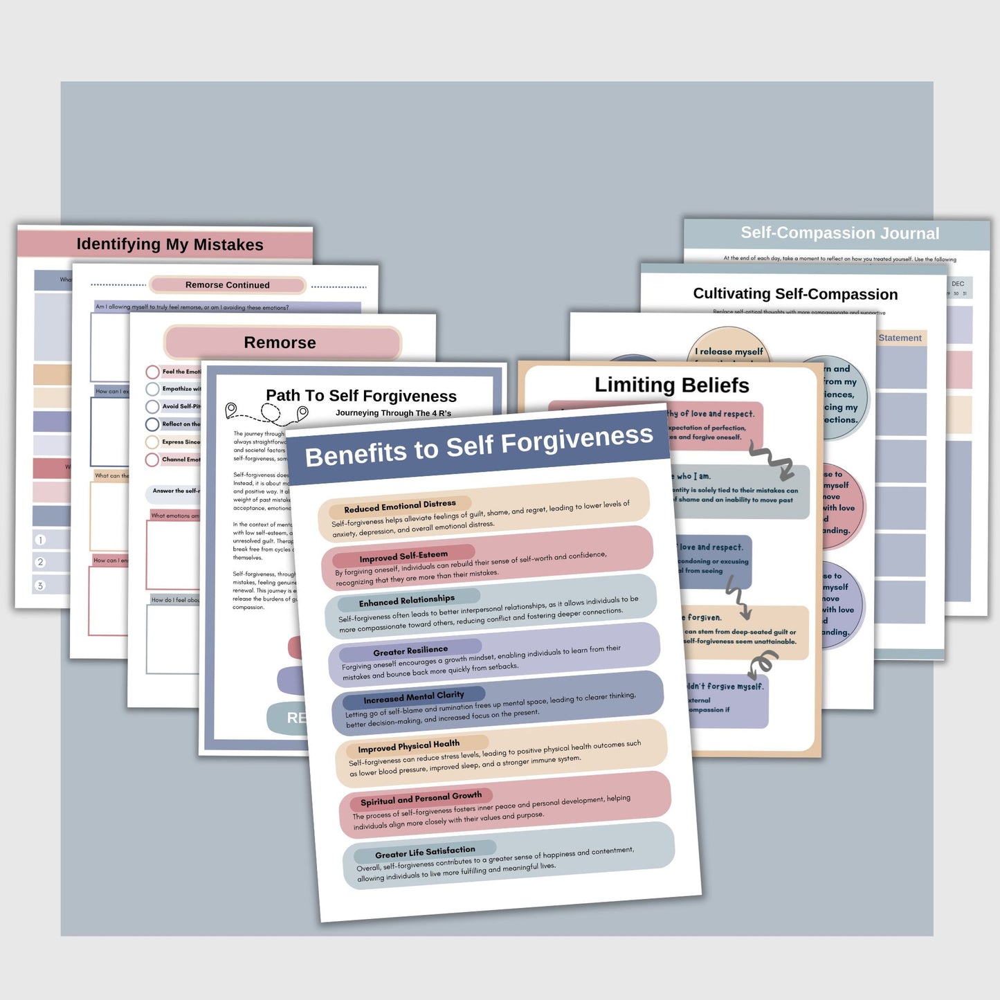 Self Forgiveness Therapy Worksheets, Self Help Inner Child Processing, Self Growth, Mental Health Workbook, CBT Self Esteem Wellness Journal, 28 worksheets that guide you through the process of forgiving yourself. Based on the 4 Rs of Forgiveness
