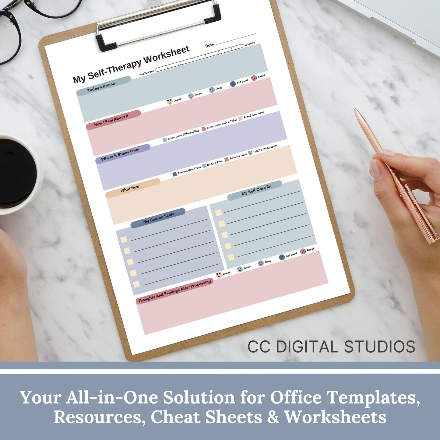 CBT worksheet for self-therapy, self-care, and processing anxiety and life stressors. This therapy journal page with structured prompts empowers you to process challenges, develop healthier thought patterns