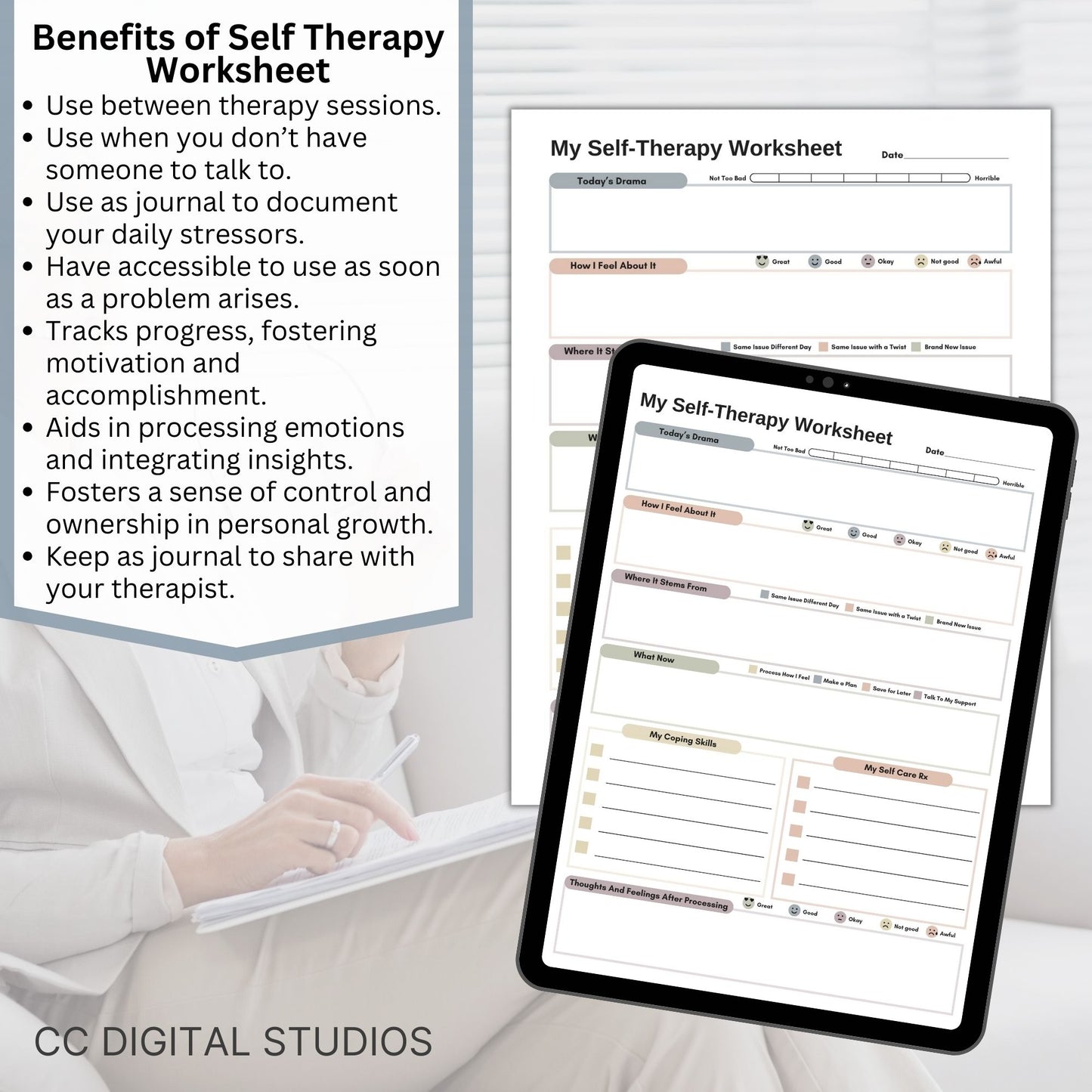 CBT worksheet for self-therapy, self-care, and processing anxiety and life stressors. This therapy journal page with structured prompts empowers you to process challenges, develop healthier thought patterns