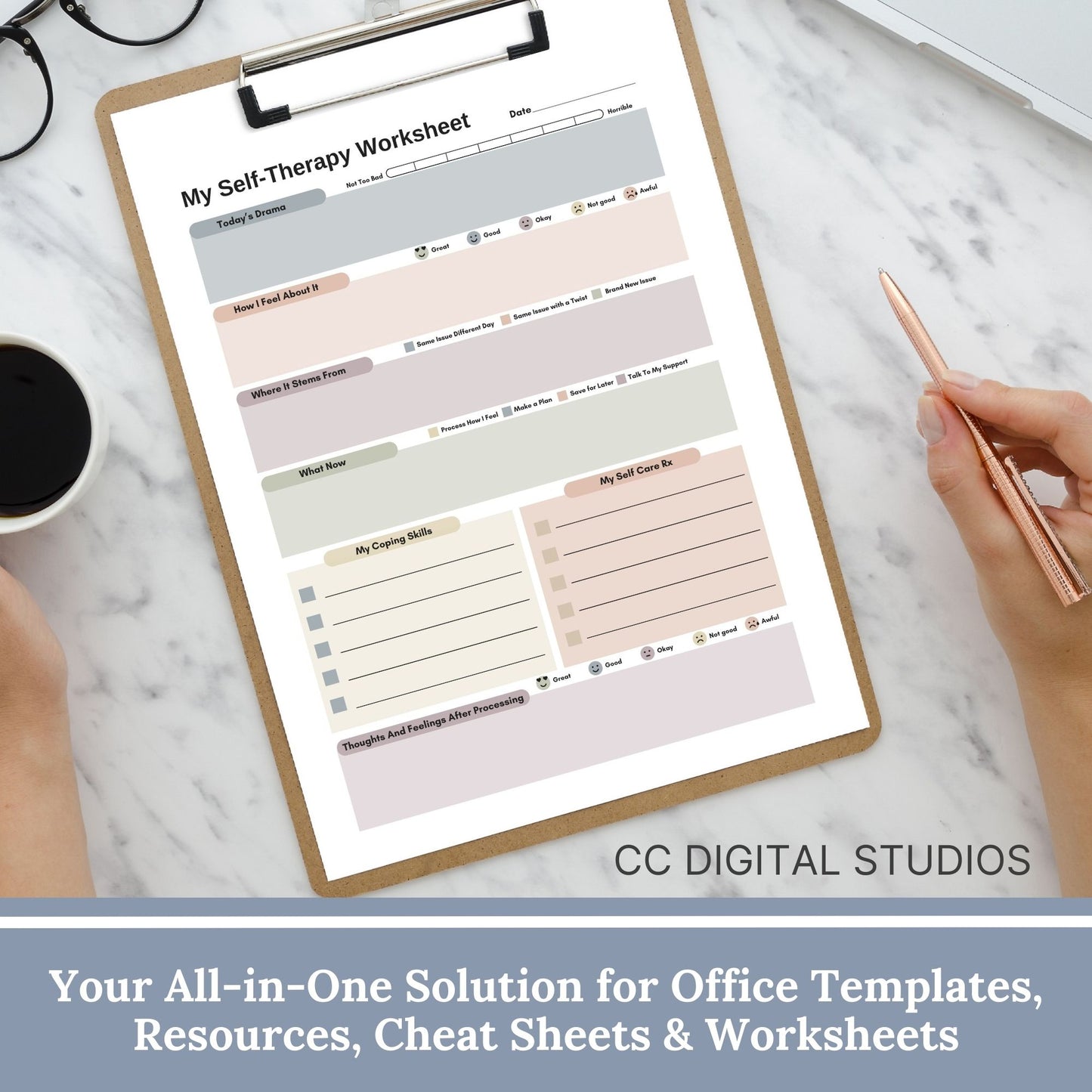 CBT worksheet for self-therapy, self-care, and processing anxiety and life stressors. This therapy journal page with structured prompts empowers you to process challenges, develop healthier thought patterns