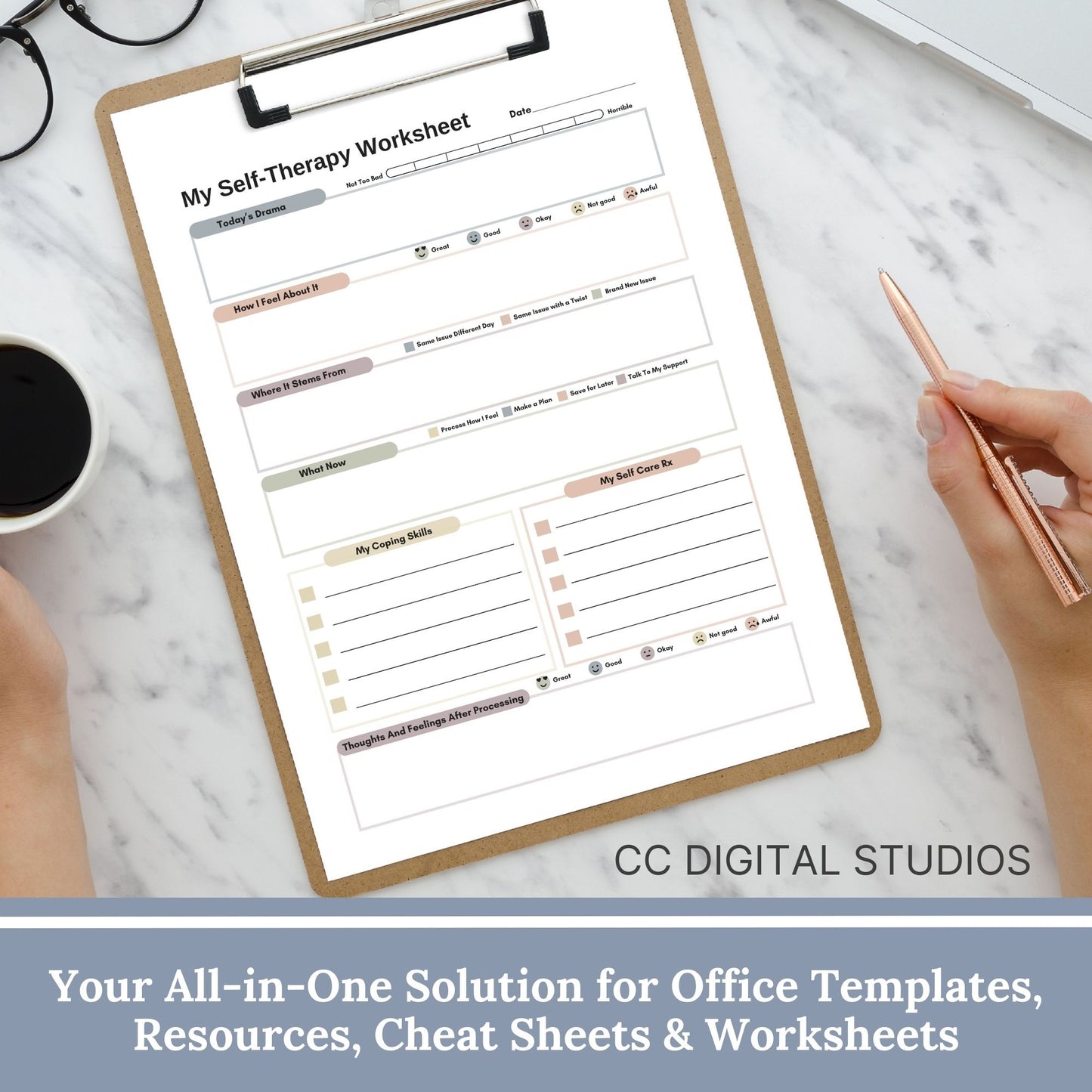 CBT worksheet for self-therapy, self-care, and processing anxiety and life stressors. This therapy journal page with structured prompts empowers you to process challenges, develop healthier thought patterns