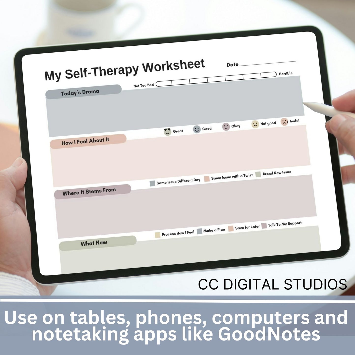 CBT worksheet for self-therapy, self-care, and processing anxiety and life stressors. This therapy journal page with structured prompts empowers you to process challenges, develop healthier thought patterns