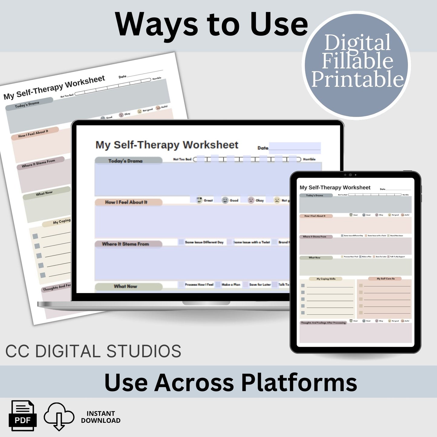 CBT worksheet for self-therapy, self-care, and processing anxiety and life stressors. This therapy journal page with structured prompts empowers you to process challenges, develop healthier thought patterns