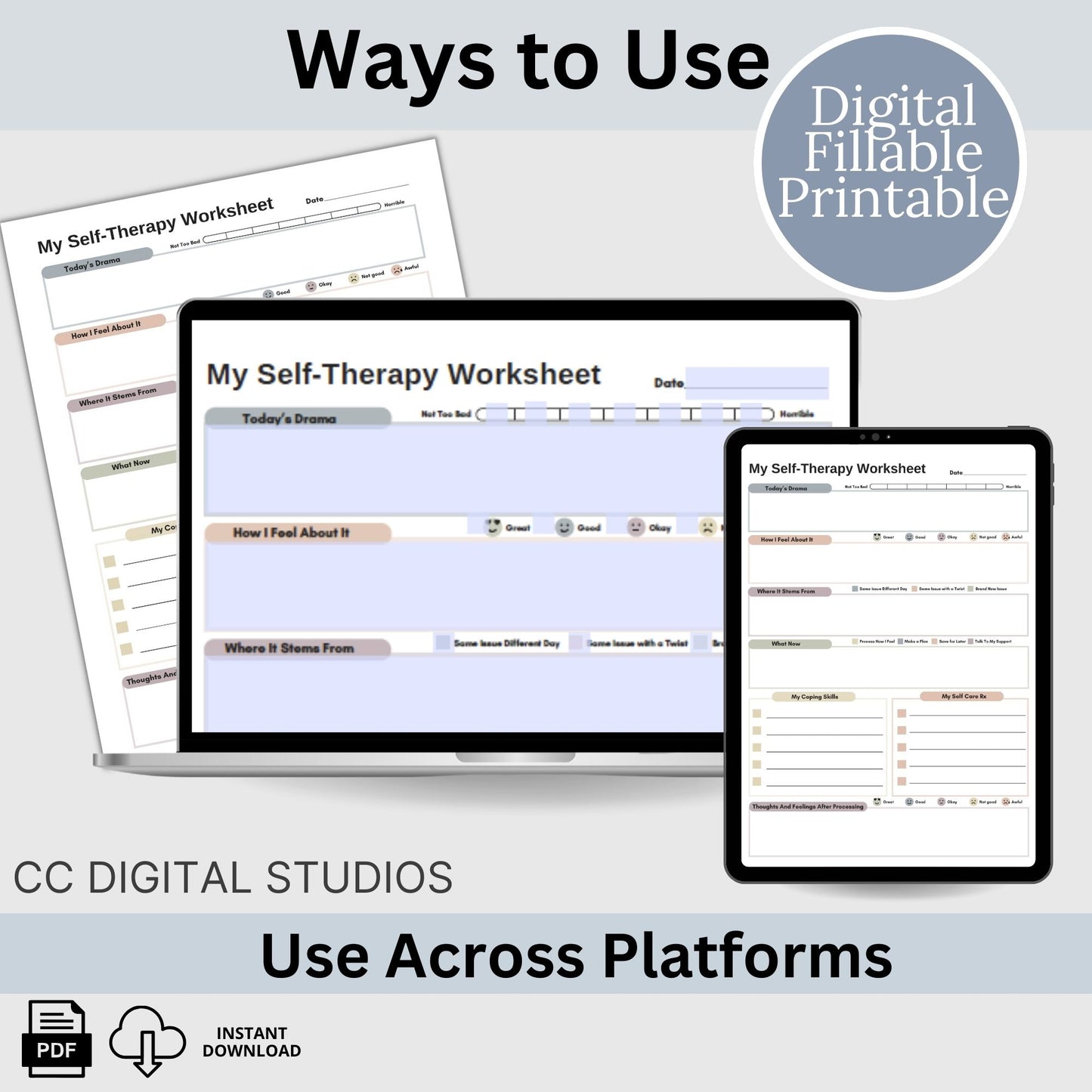 CBT worksheet for self-therapy, self-care, and processing anxiety and life stressors. This therapy journal page with structured prompts empowers you to process challenges, develop healthier thought patterns