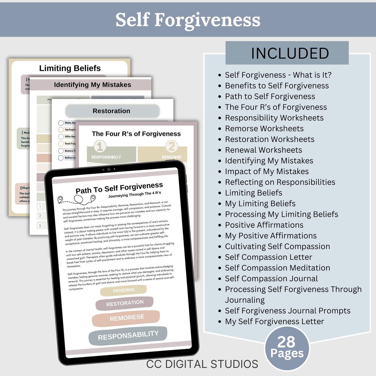 Self Worth Therapy Worksheets Bundle, Confidence, Self Esteem, Inner Critic, Self Sabotage, Imposter Syndrome, Self Care CBT Worksheets, DBT. 116 pages of essential resources for boosting self-esteem and exploring personal identity.