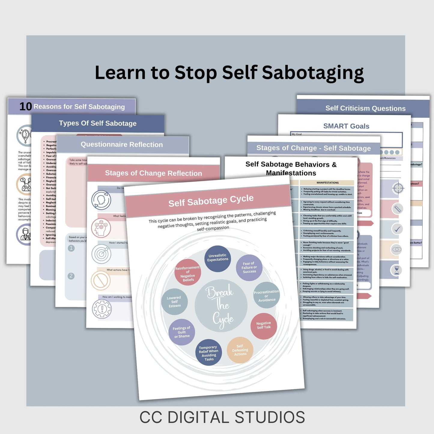 Self-Sabotage Worksheets, crafted to help you identify, understand, and overcome self-defeating behaviors. This resource integrates CBT worksheets and anxiety workbook. Inner Critic Self Love Journal, School Counselor, Goal Setting, Regulation