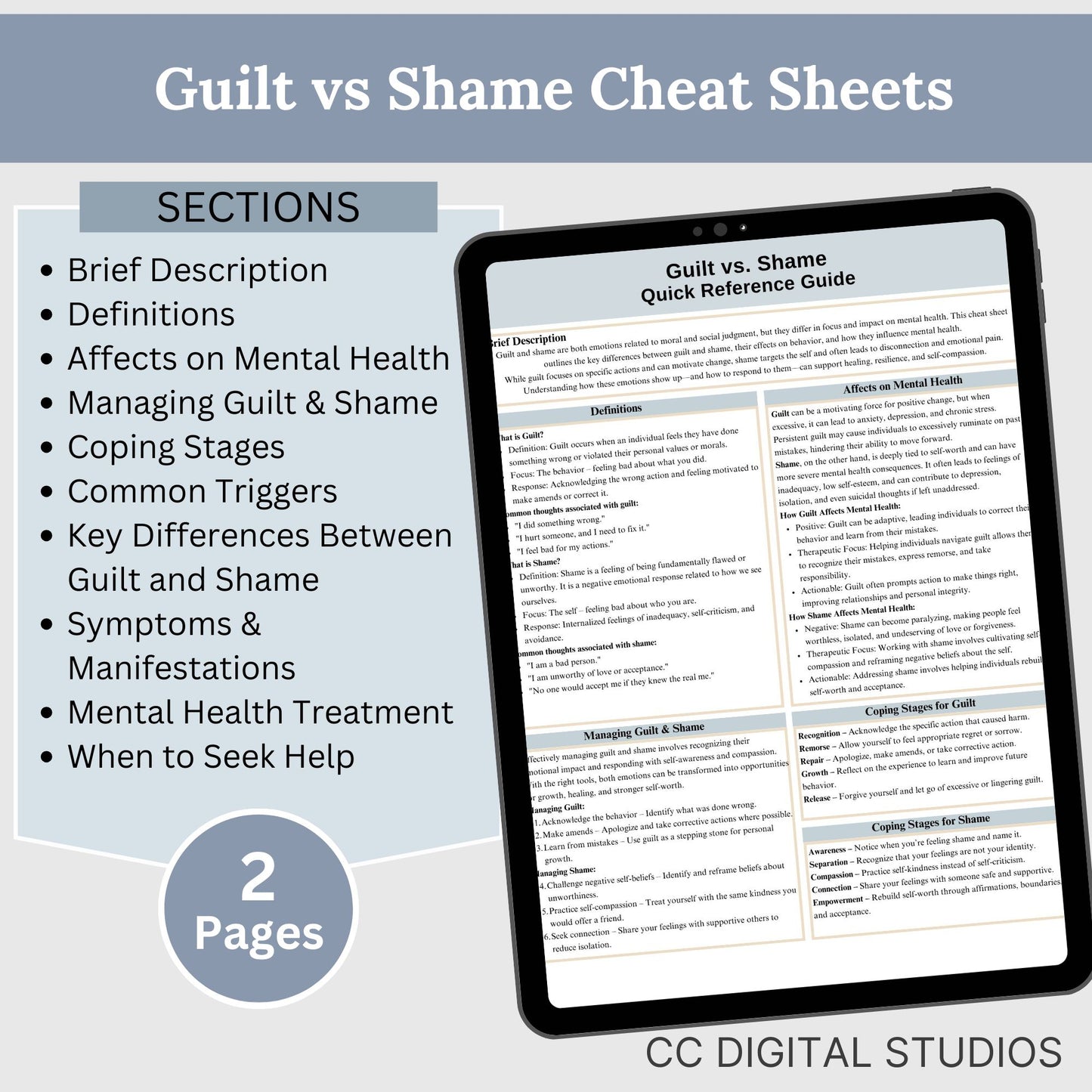 Guilt vs Shame Therapy Cheat Sheets