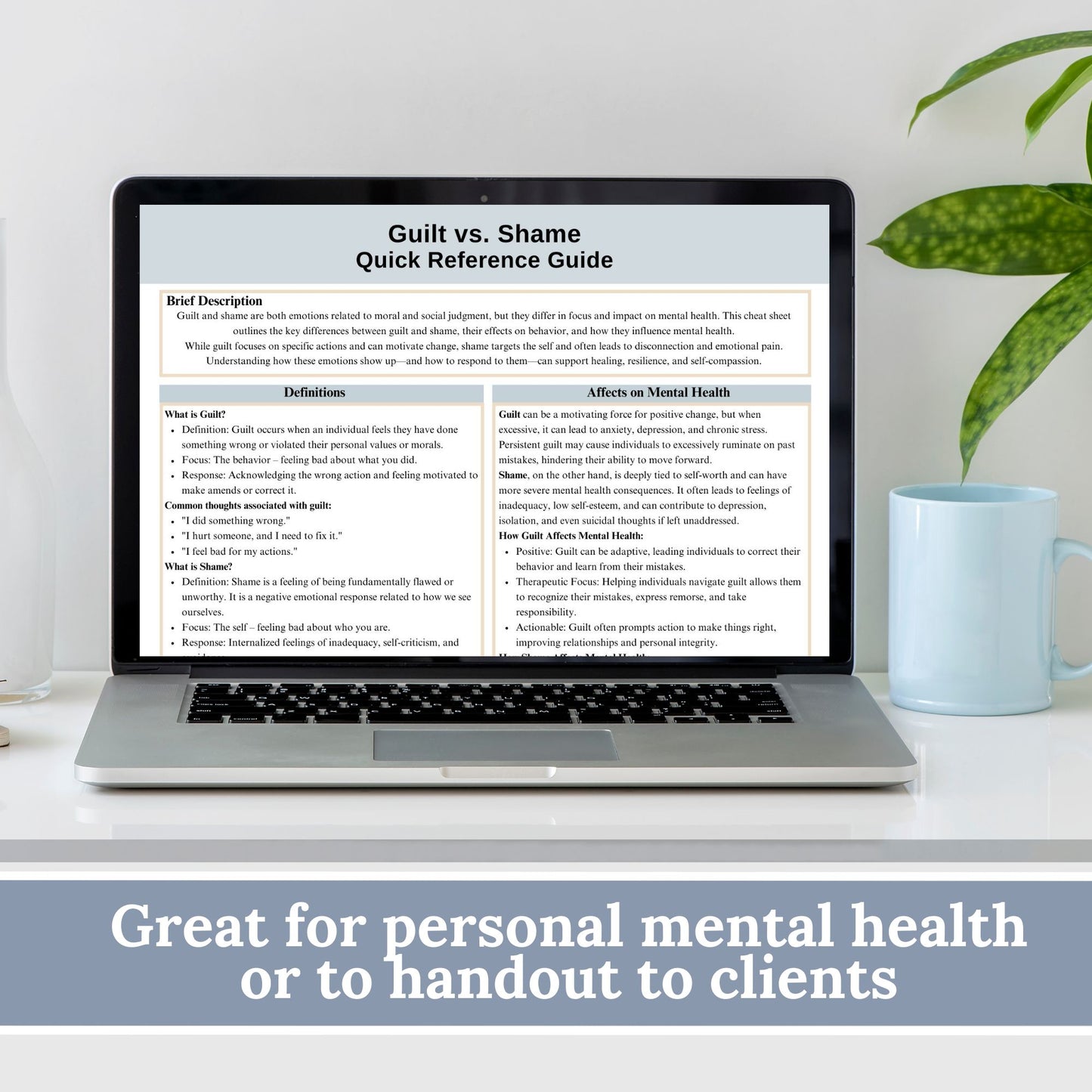 Guilt vs Shame Therapy Cheat Sheets
