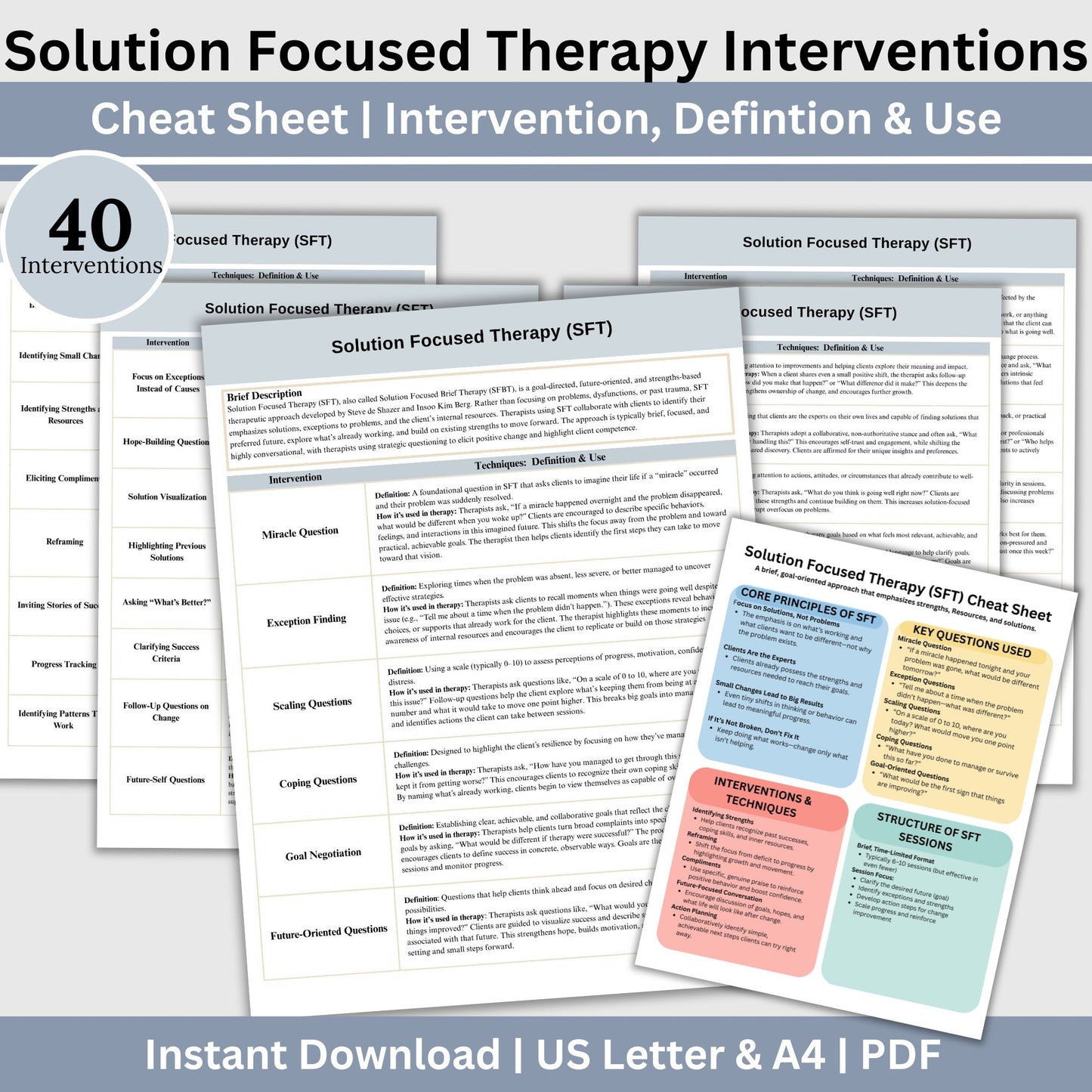 Solution Focused Therapy Interventions List Cheat Sheet
