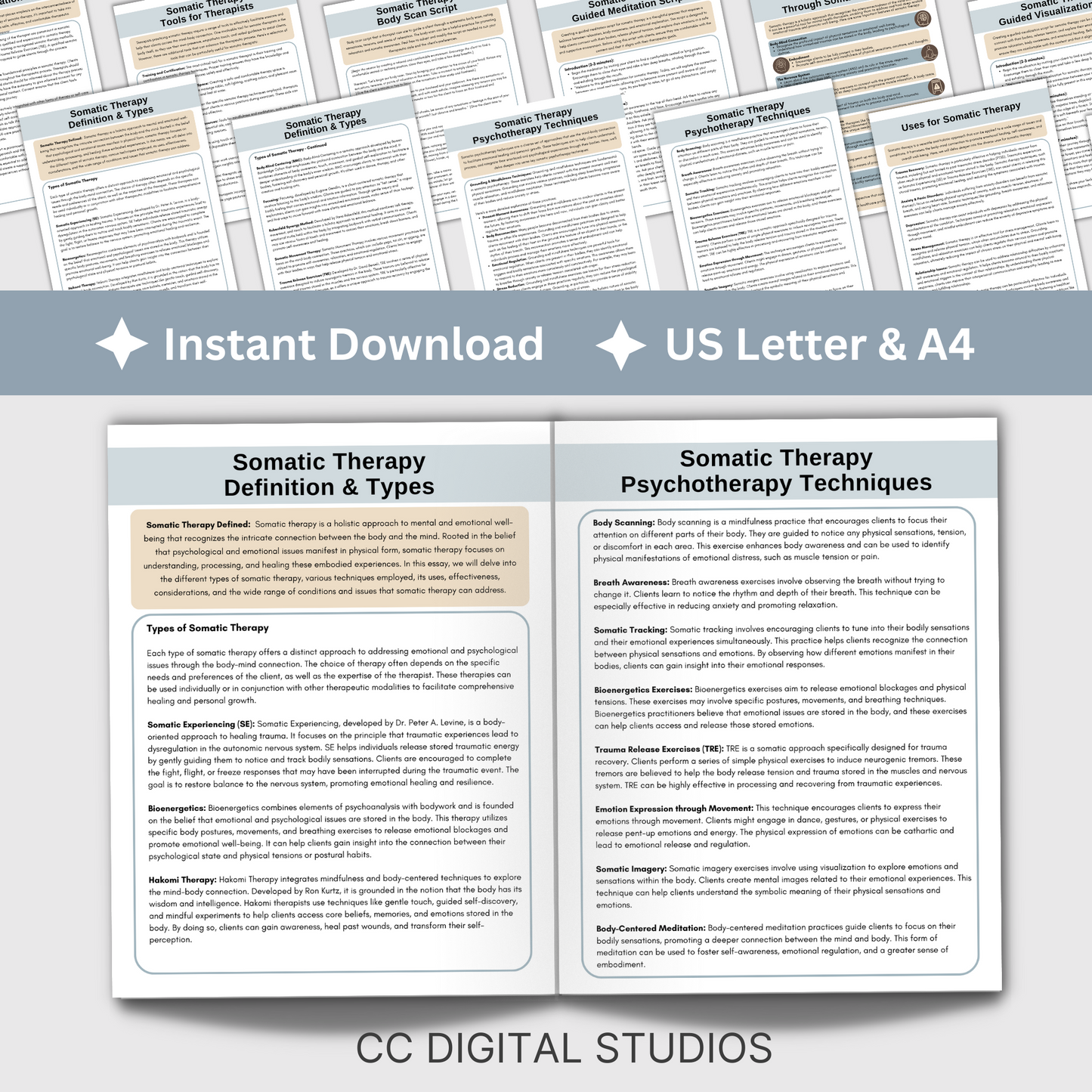 Somatic Therapy Cheat Sheets for Mental Health Clinicians, Techniques for Trauma Therapy, Guided Scripts, Reference Sheets Therapy Resources.Comprehensive Somatic Therapy Cheat Sheet for Mental Health Therapists.