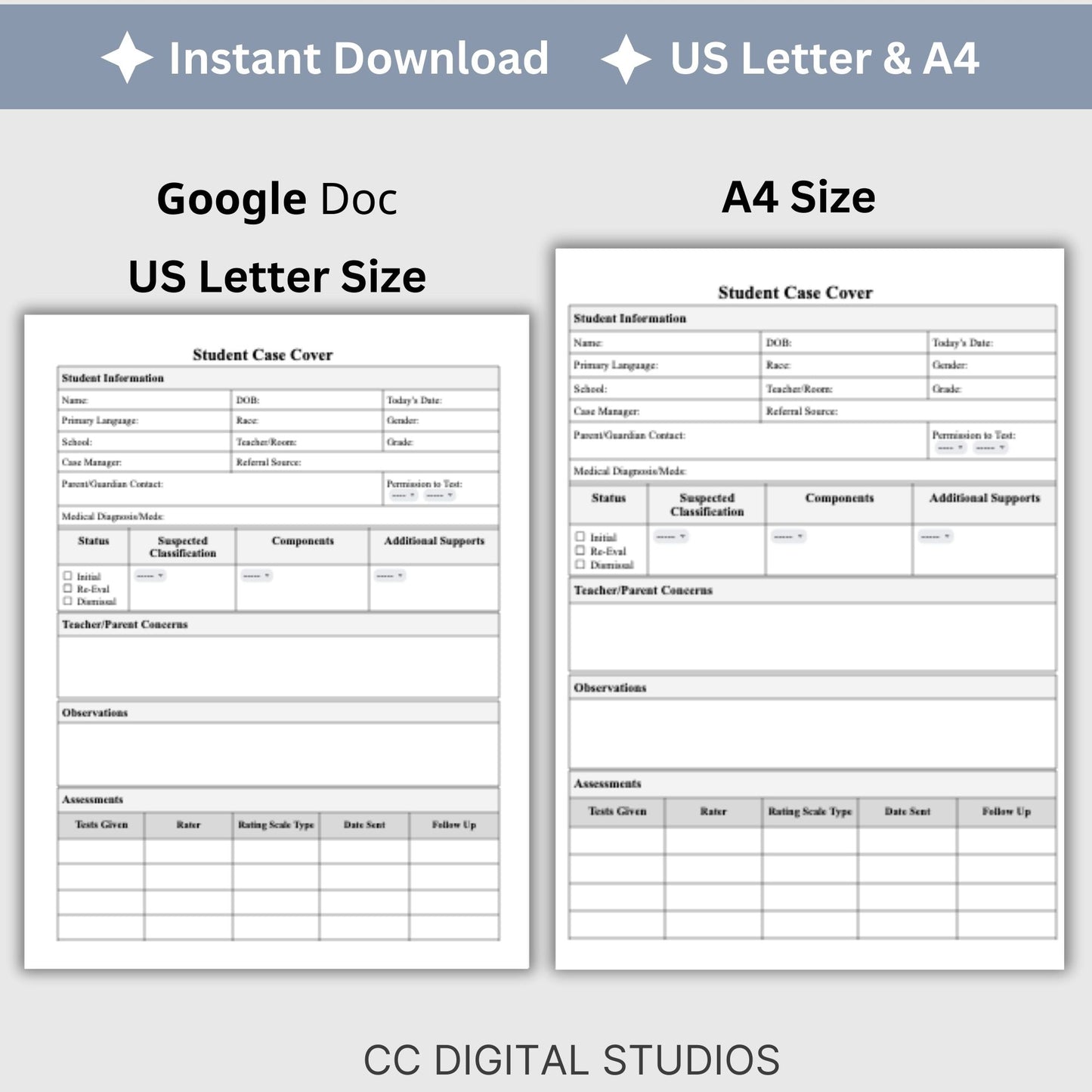 Student Assessment Template, School Psychologist, Student Case Cover Checklist, Special Education, School Counselor Resource, Psychology