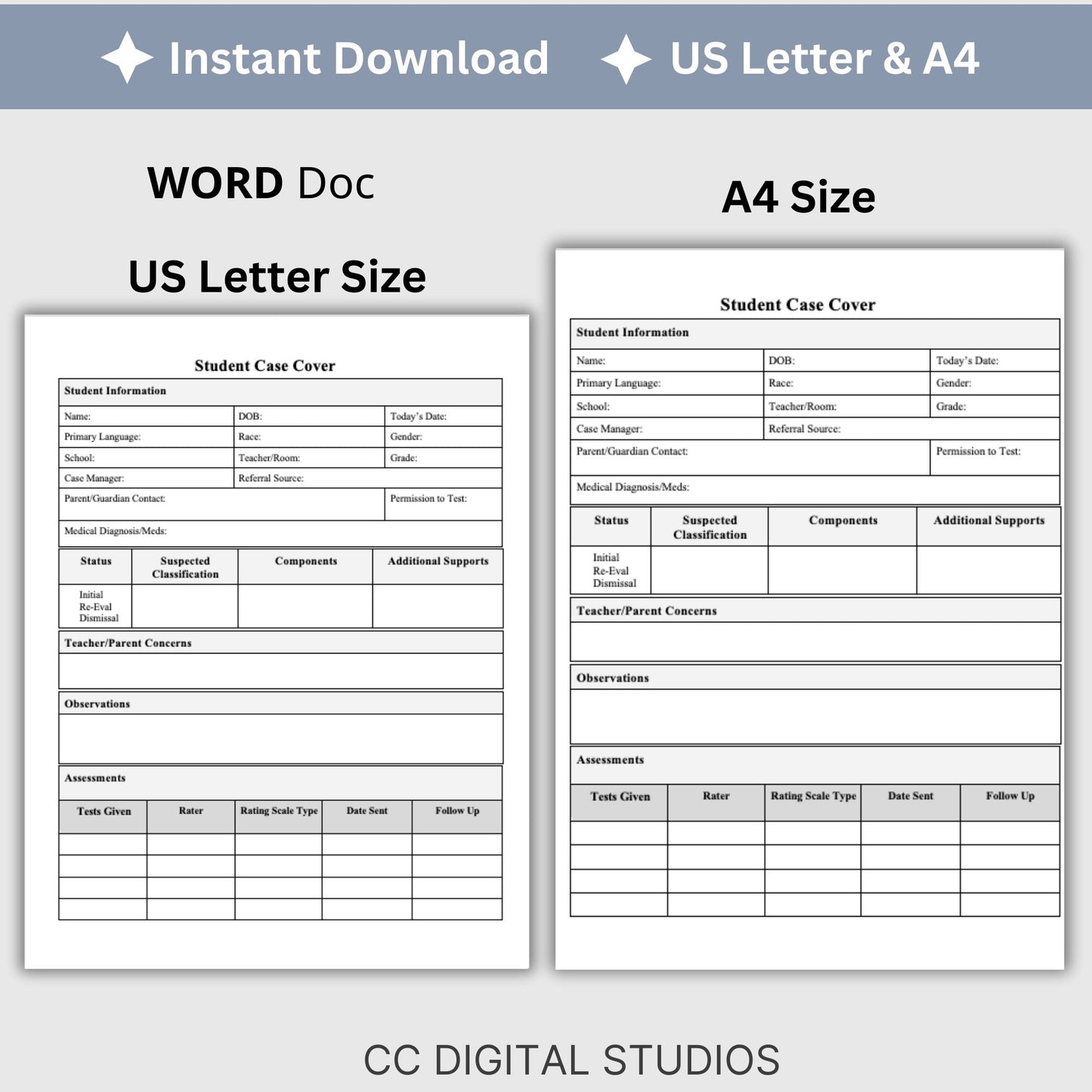 Student Assessment Template, School Psychologist, Student Case Cover Checklist, Special Education, School Counselor Resource, Psychology