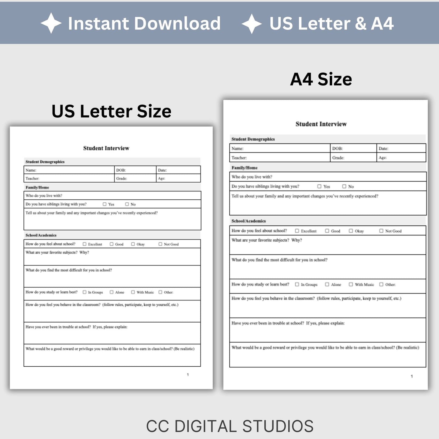 Student Interview Form, an essential tool for school counselors, school psychologists, and school social workers. Its ideal for case management, child therapy, and psychotherapy sessions, aiding in therapy notes documentation.