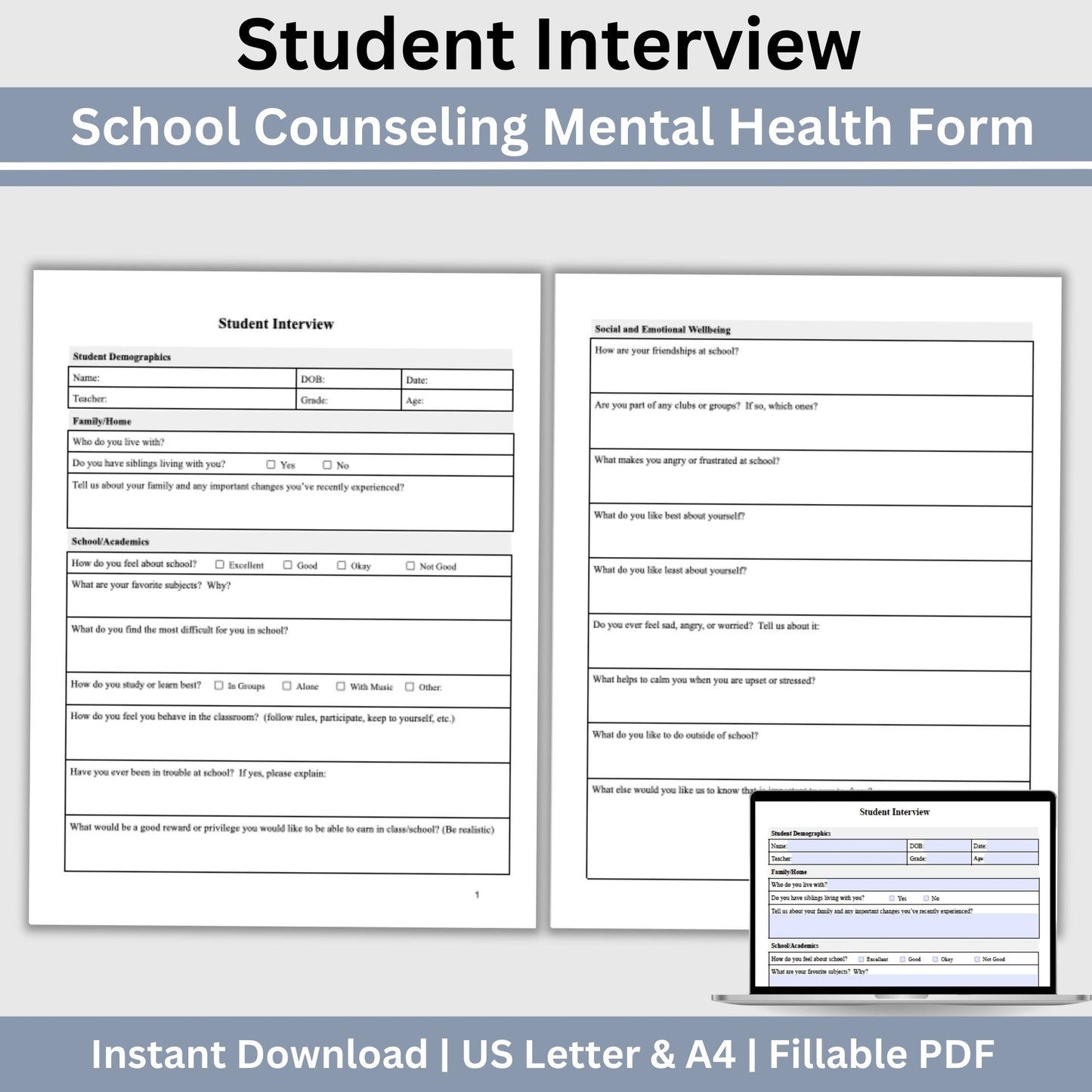 Student Interview Form, an essential tool for school counselors, school psychologists, and school social workers. Its ideal for case management, child therapy, and psychotherapy sessions, aiding in therapy notes documentation.