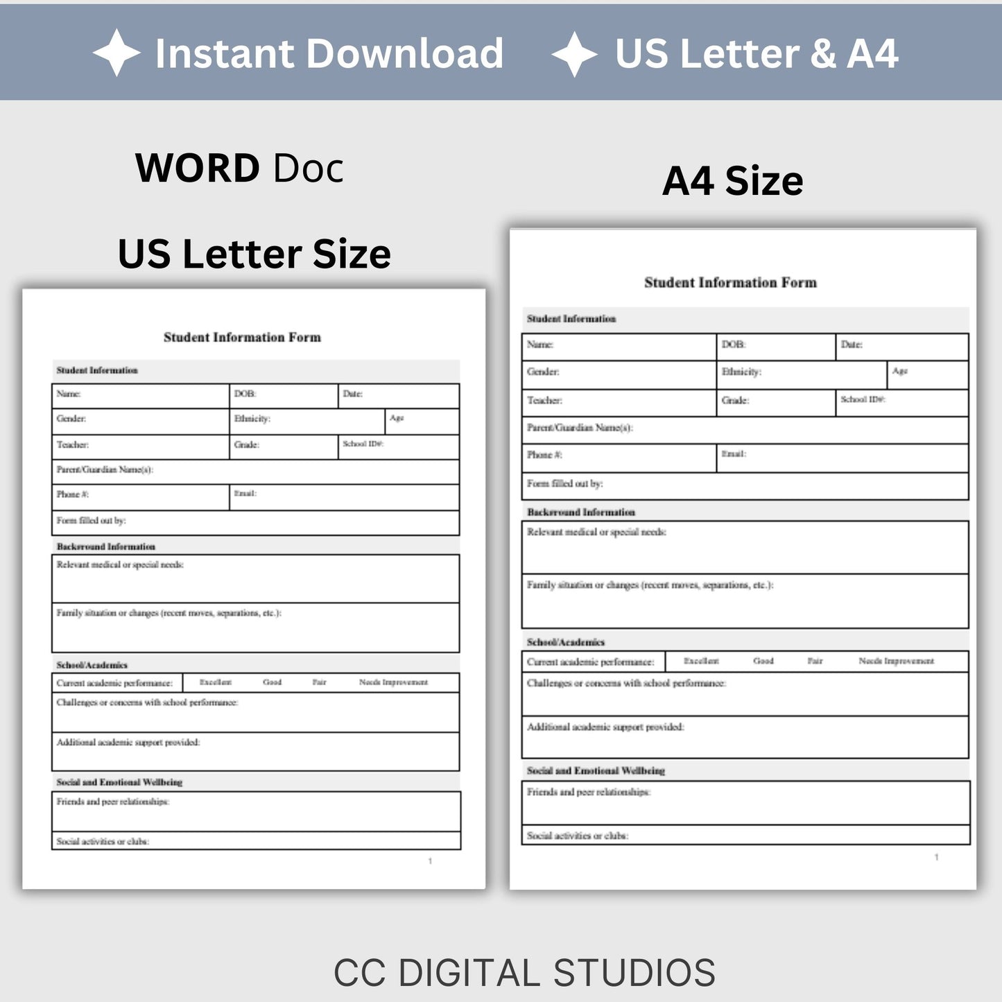 Student information form is perfect for teachers and parents to fill out and provide to their school psychologist, school counselor or school social worker. School Psychologist, School Social Work Form, Case Management Template for Client Intake