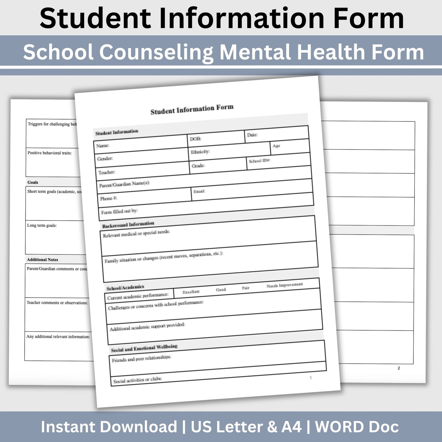 Student information form is perfect for teachers and parents to fill out and provide to their school psychologist, school counselor or school social worker. School Psychologist, School Social Work Form, Case Management Template for Client Intake