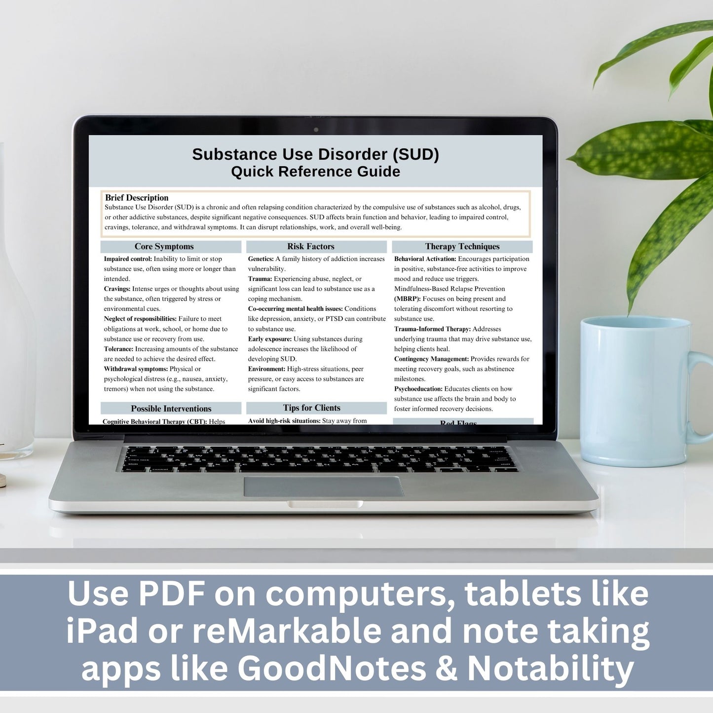 This 2-in-1 Substance Use Disorder Cheat Sheet is designed for both therapists and clients! It includes a therapist's quick reference guide and a client-friendly psychoeducational sheet, making it a valuable SUD therapy tool.
