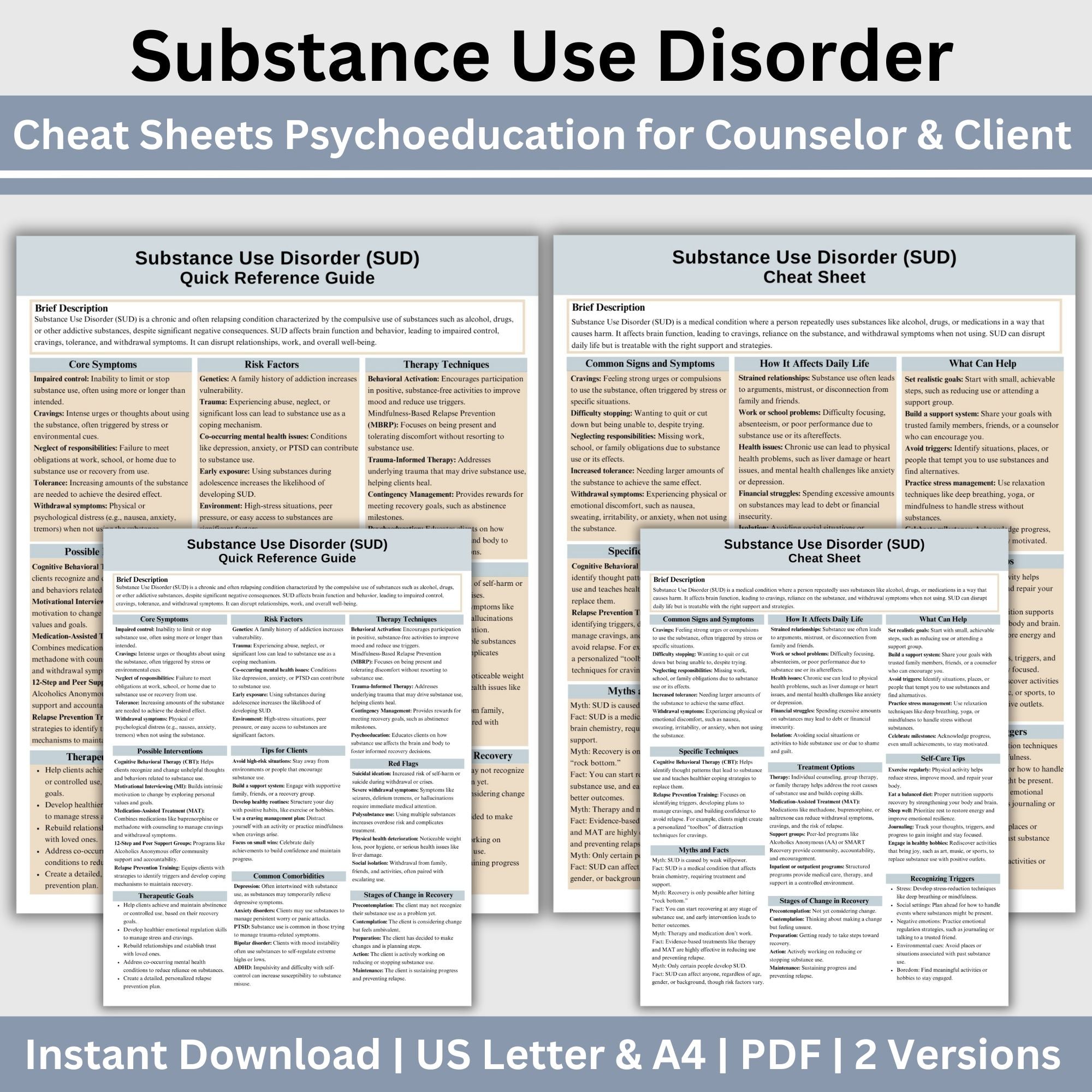 Substance Use Disorder Therapy Cheat Sheet: 2 IN 1 Psychoeducation for ...