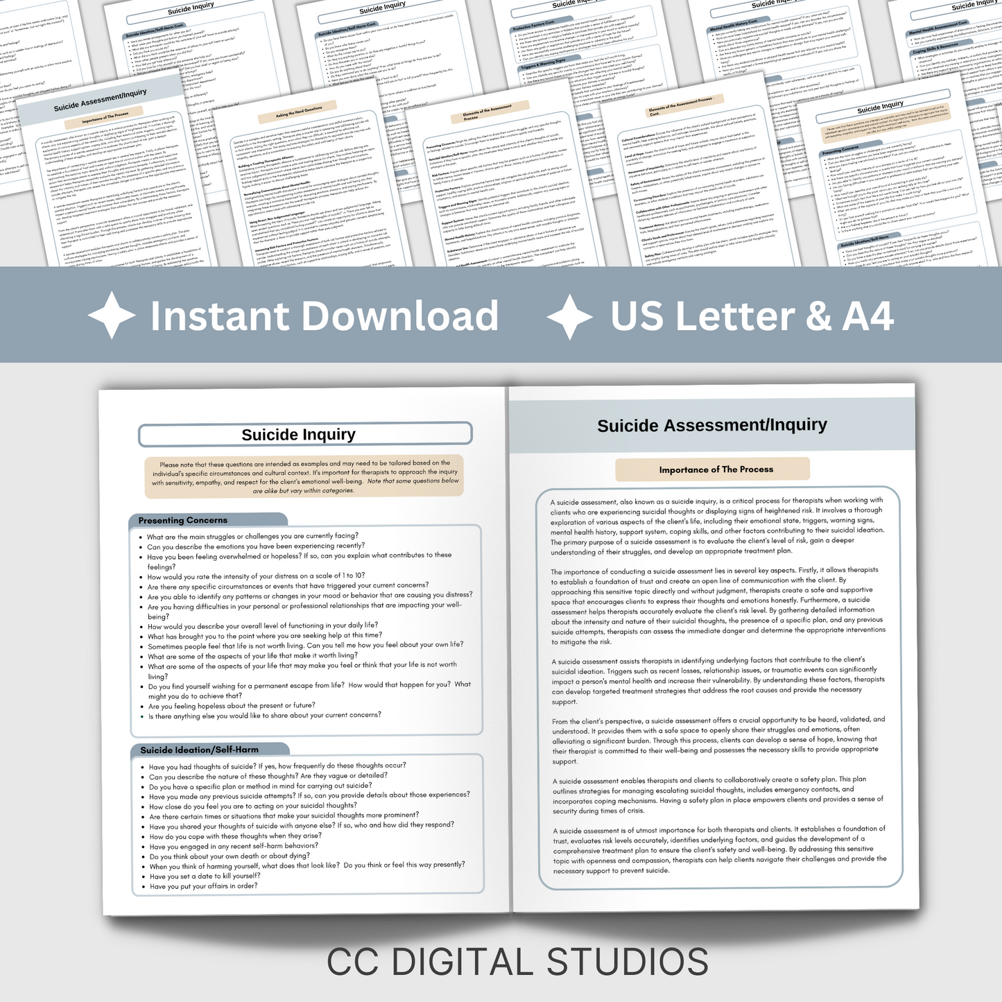 200+ questions for suicide inquiry and self harm assessment. This crisis intervention therapy cheat sheet is a comprehensive tool to help you to feel prepared when dealing with self harm and suicidal tendencies.