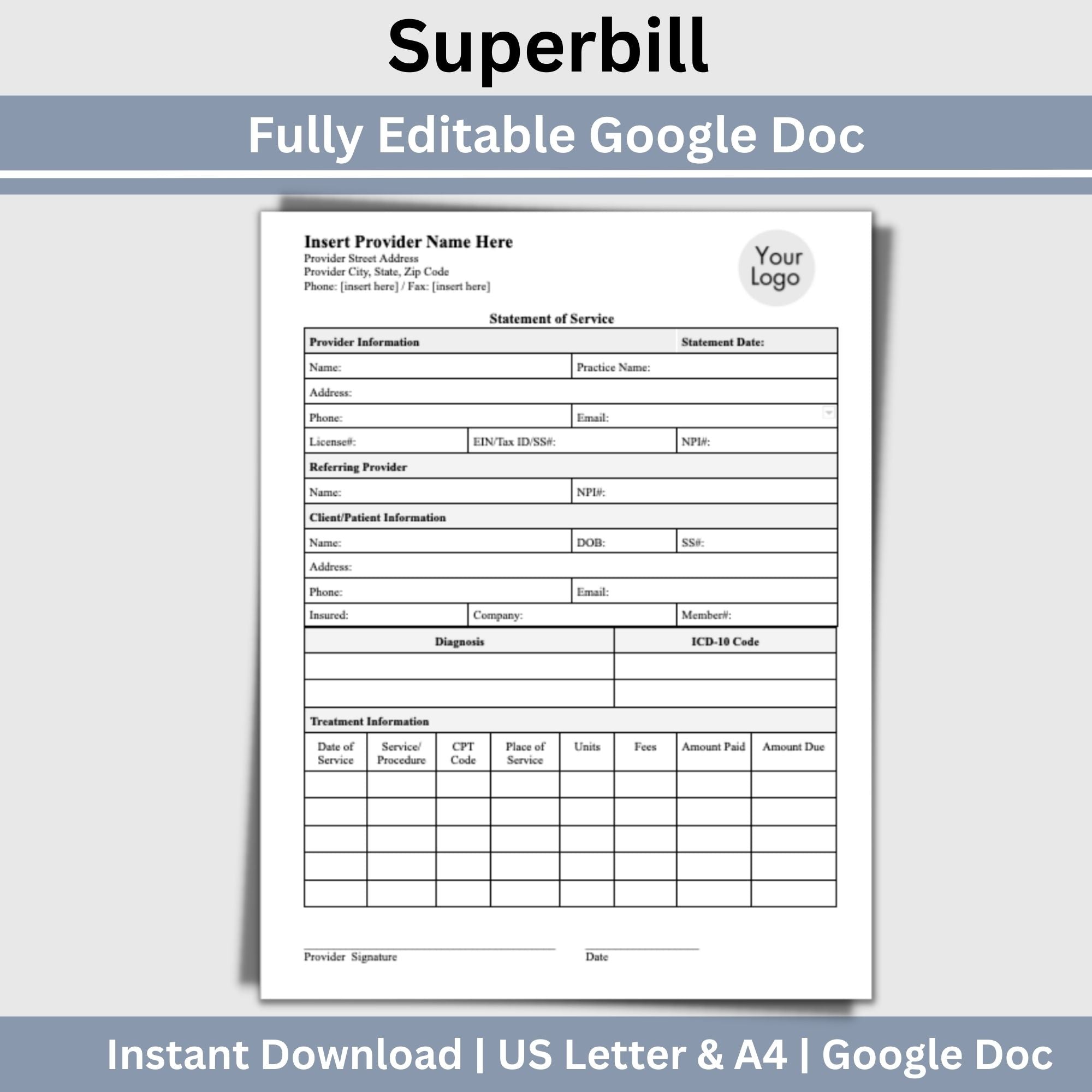 Superbill Invoice Template for Mental Health Clinicians CCDigitalStudios