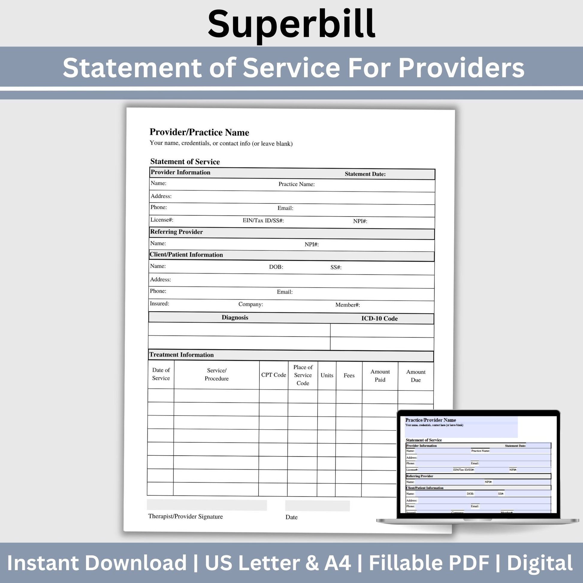Streamline your therapist office with our Mental Health Superbill Template. This fillable PDF superbill is the perfect invoice template for private practice counseling forms. Simplify your administrative tasks with this therapy template