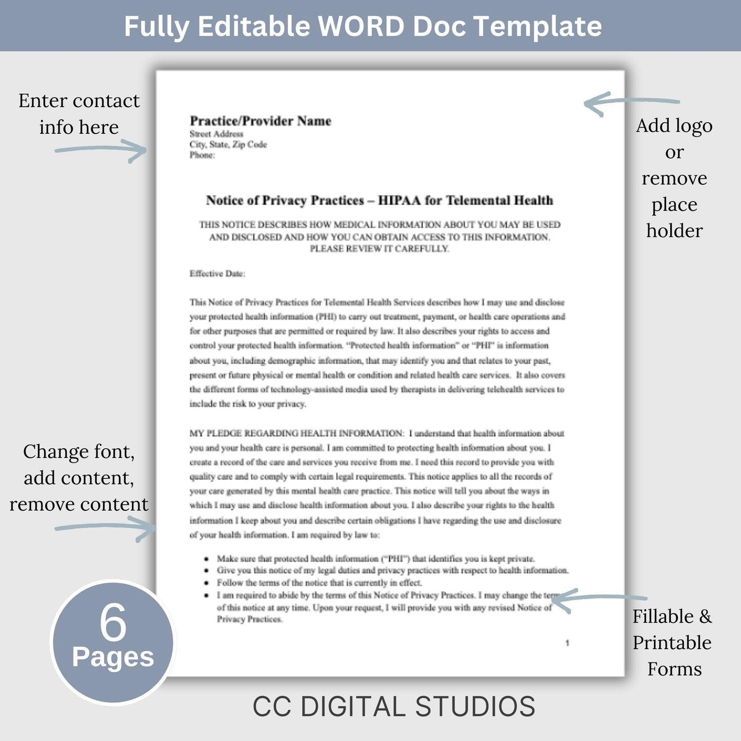 Telemental Health HIPAA Form, Notice of Privacy Practices for Therapist Office, Telehealth Consent Forms, Counseling Forms, Client Intake