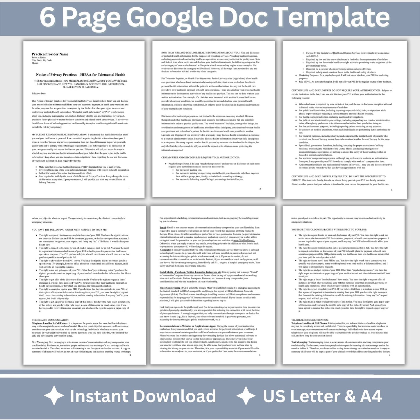Telemental Health HIPAA Form, Notice of Privacy Practices for Therapist Office, Telehealth Consent Forms, Counseling Forms, Client Intake