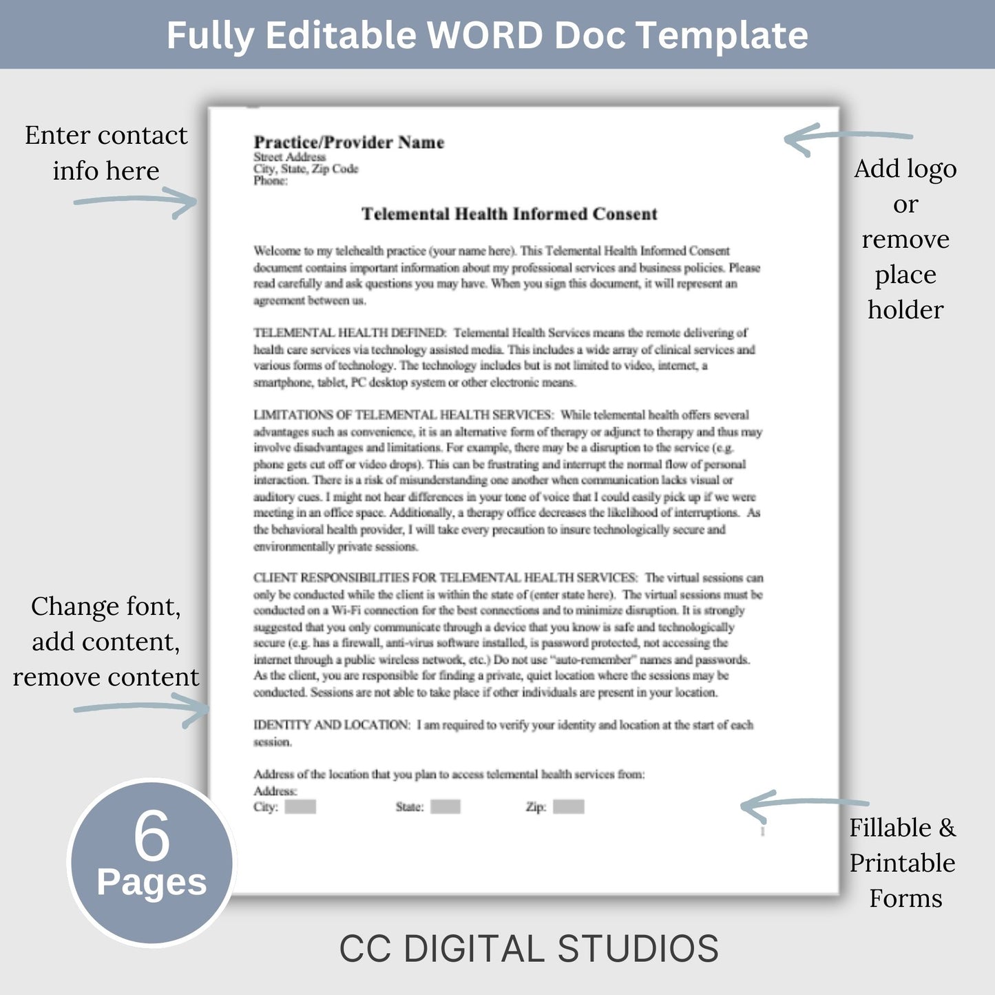 Telemental Health Informed Consent Template, professionally designed for private practice therapist offices. This consent template provides a clear, and comprehensive guide to the services you offer remotely. Mental Health Consent, counseling forms