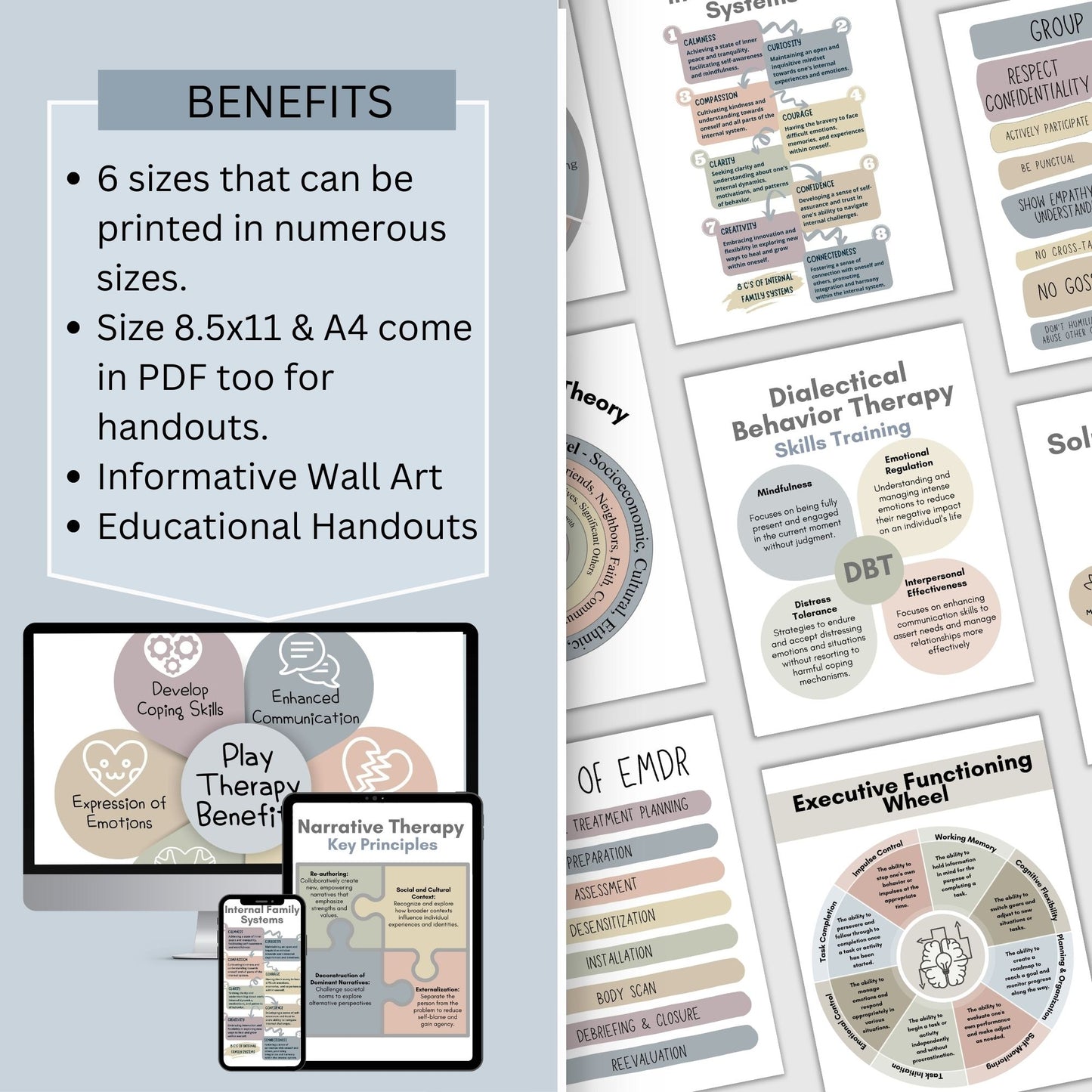 Therapy Wall Art & therapy Handout Bundle. Perfect for therapists, school counselors, and social workers, this collection of 20 mental health posters