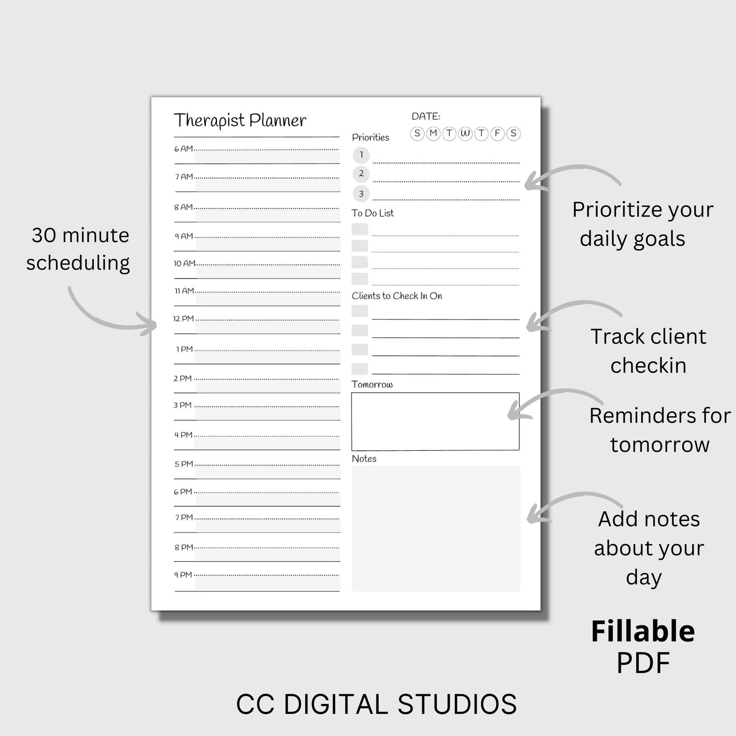 Therapist Daily Planner 30 Min Daily Planner