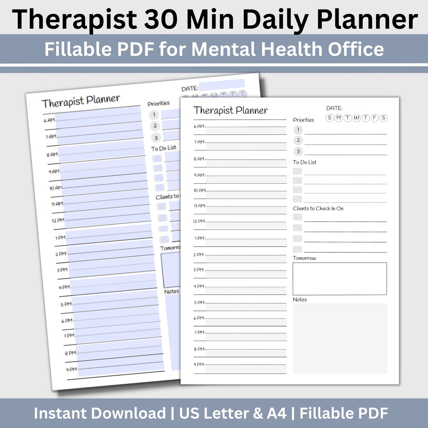 Therapist Daily Planner 30 Min Daily Planner