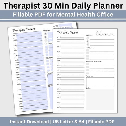 Therapist Daily Planner 30 Min Daily Planner