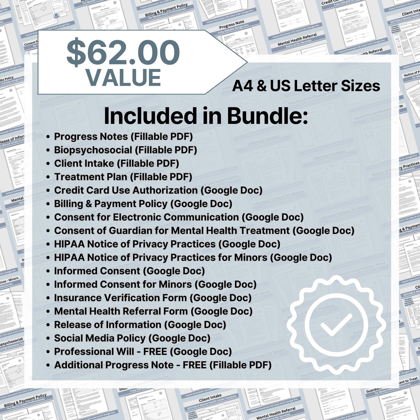 Counseling Forms & Policy Consents Bundle, Therapy Notes for Private Practice, Therapist Office Policies and Consents, PDF and Google Docs. 18 essential forms, progress notes, treatment plans, biopsychosocial assessments, and client intake forms.