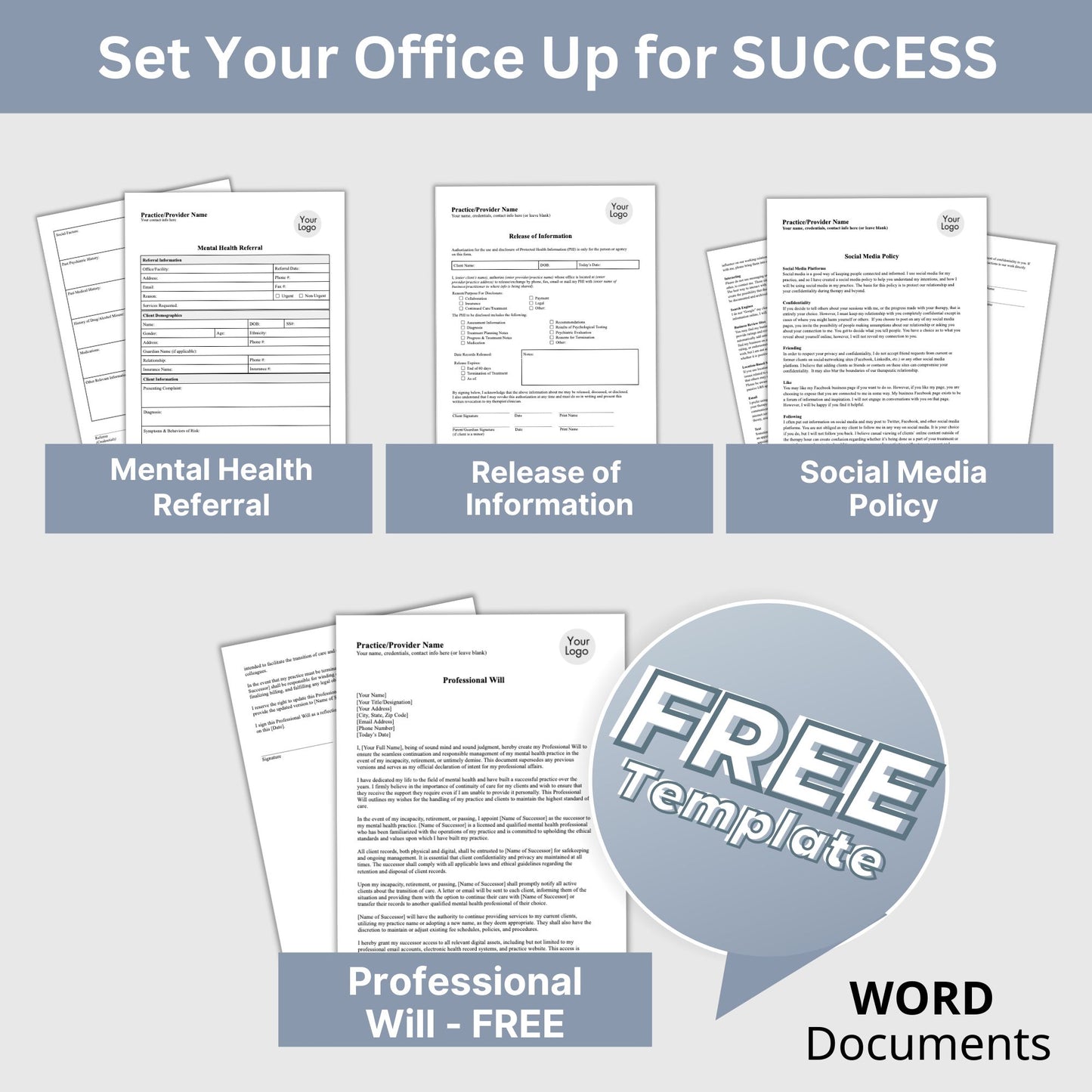 Therapy private practice policies, authorizations, notices & consents for your therapy office built and ready for you to use.