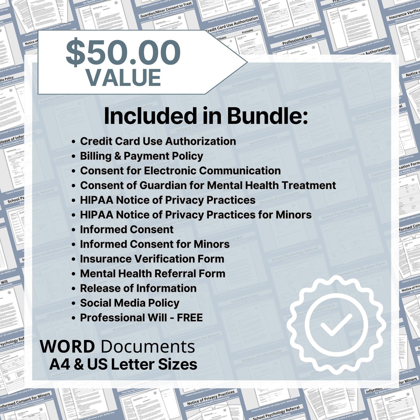 Therapy private practice policies, authorizations, notices & consents for your therapy office built and ready for you to use.