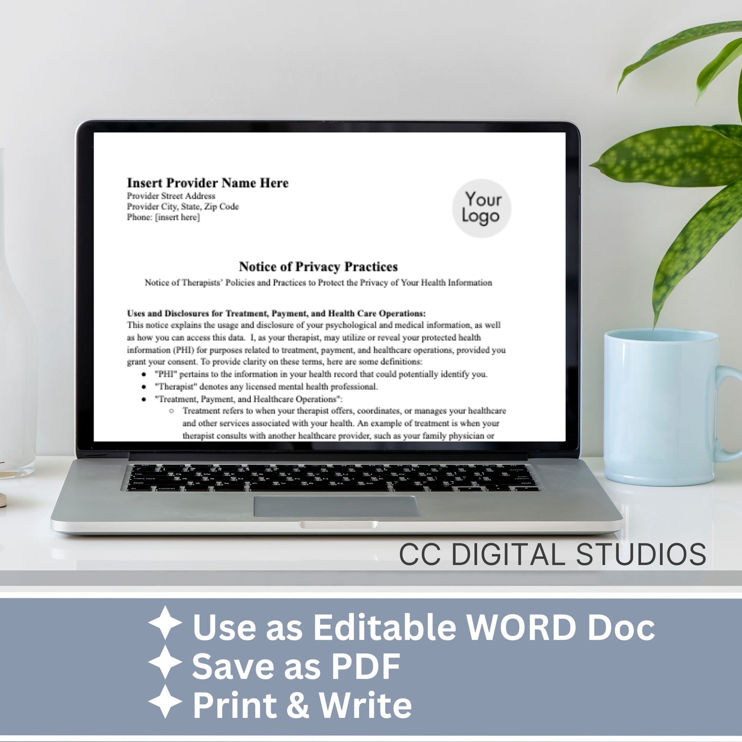 Therapy private practice policies, authorizations, notices & consents for your therapy office built and ready for you to use.