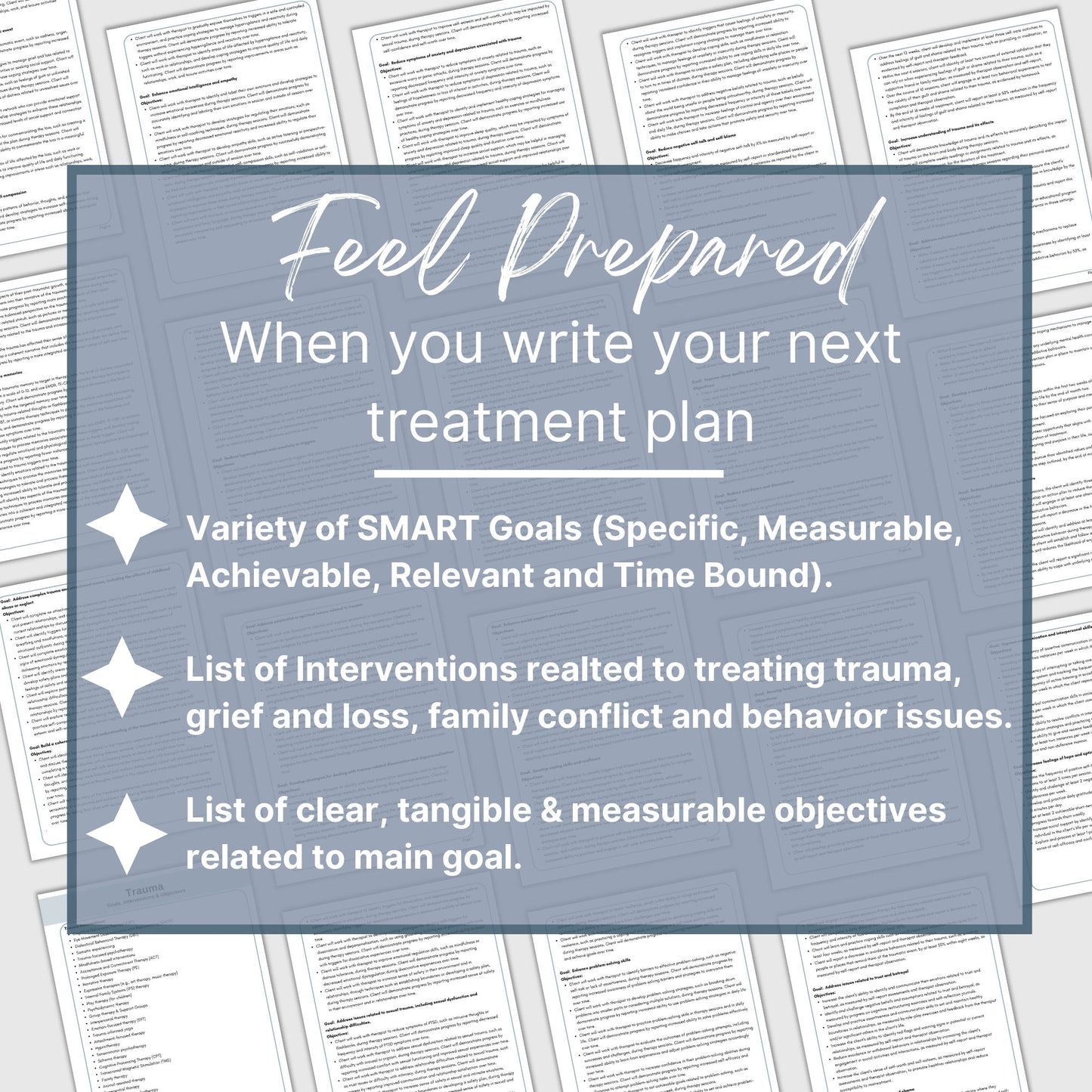 Focus on therapy goals, interventions, and measurable objectives. Therapy tool treatment plans for Trauma, Grief and Loss, Behavioral Problems and Family Conflict. It includes 106 goals, 122 interventions and 733 objectives. Social Worker