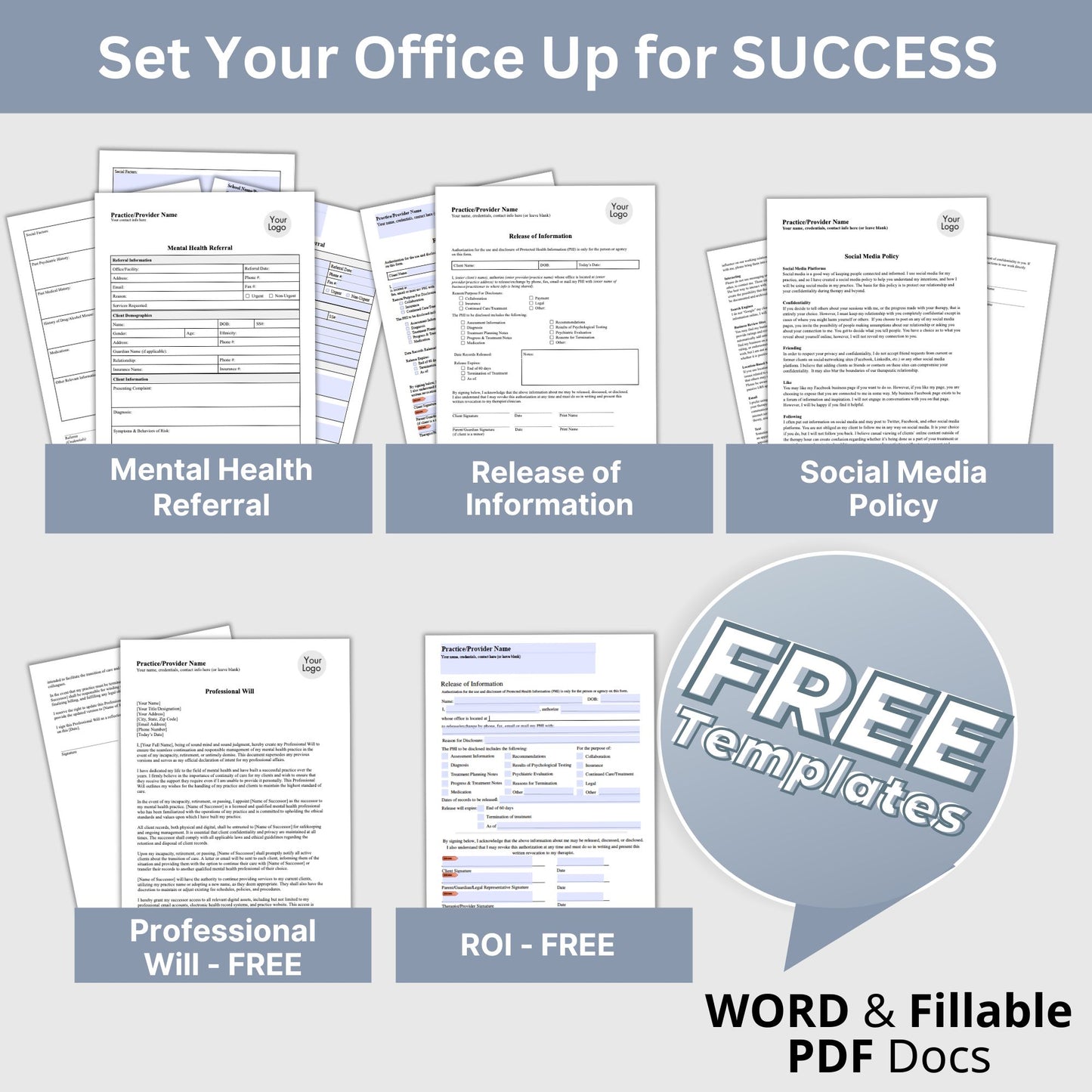 SAVE 35% by purchasing the forms bundle. And save time! Therapy private practice policies, authorizations, notices & consents for your therapy office built and ready for you to use.