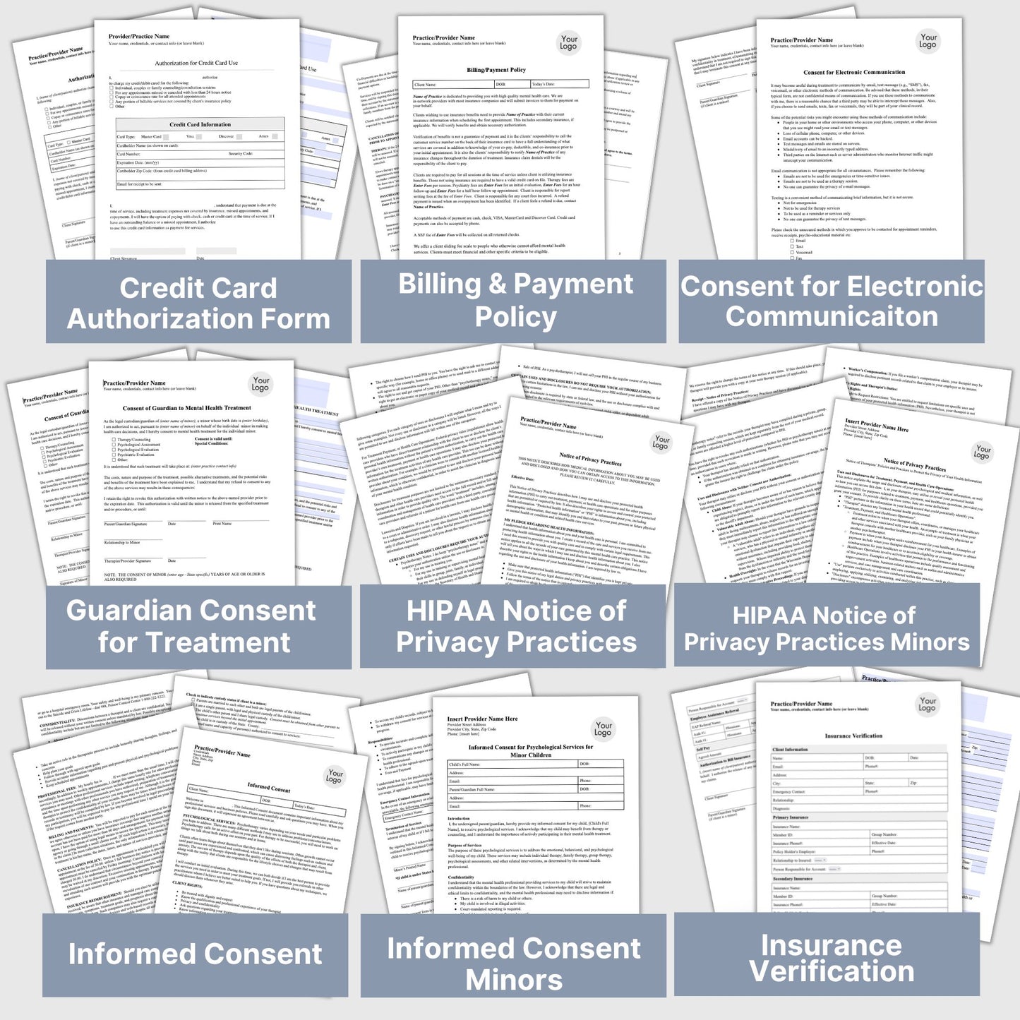 SAVE 35% by purchasing the forms bundle. And save time! Therapy private practice policies, authorizations, notices & consents for your therapy office built and ready for you to use.