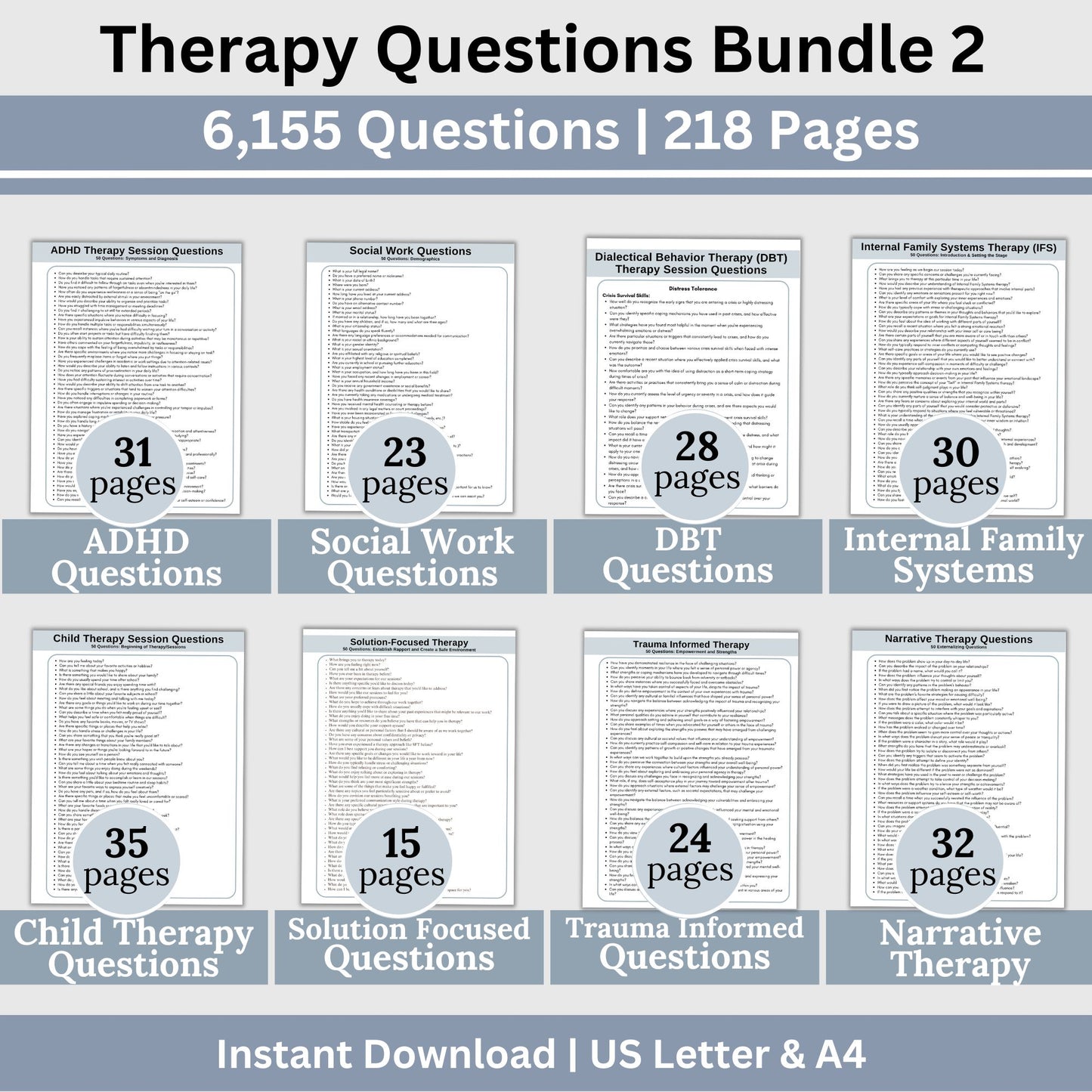 Therapy Questions Bundle: 6,155 Cheat Sheets for Enhanced Therapy Sessions