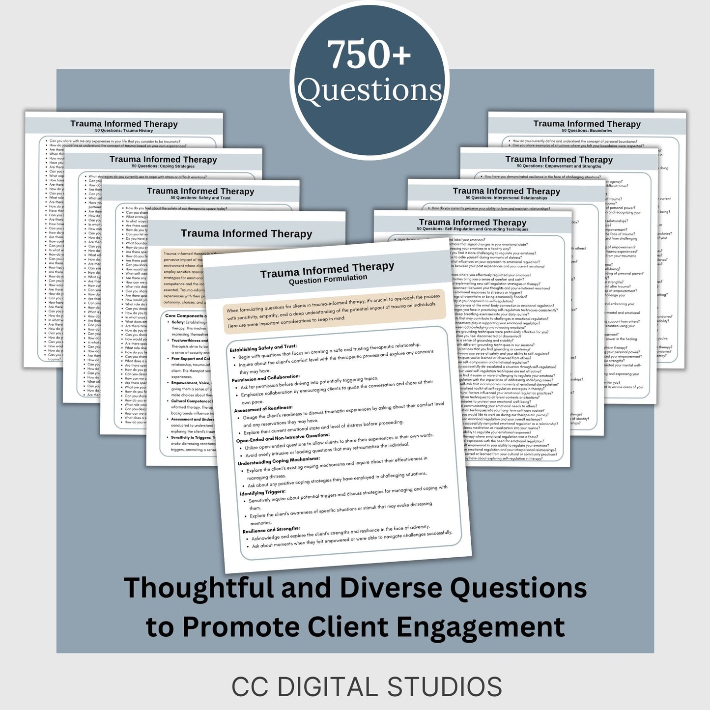 Trauma-Informed Therapy Questions Cheat Sheet: 750 Probing Questions for Therapist Offices