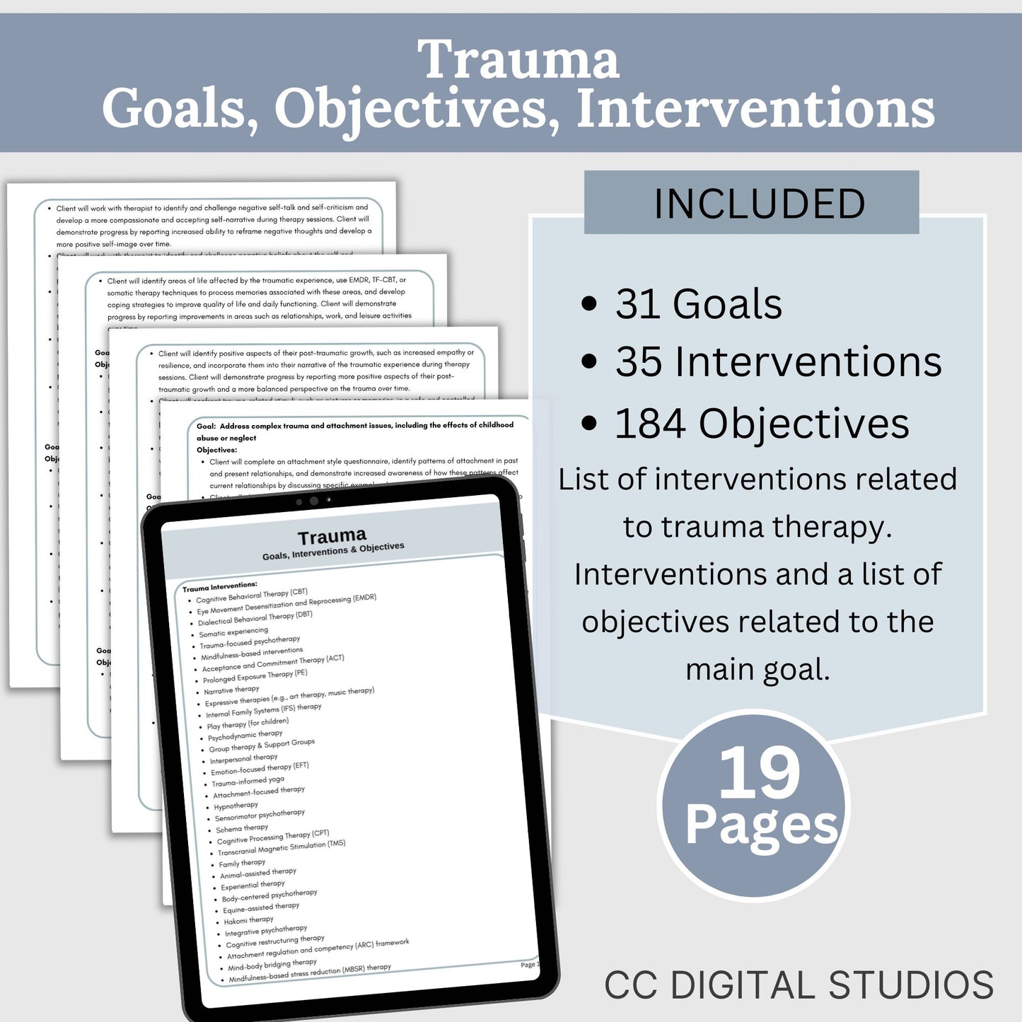 Trauma therapy treatment plan therapy tool for trauma. This resource is designed to help therapists create effective treatment plans with goals for therapy, objectives and interventions. Psychology, social work, therapist office, therapy notes