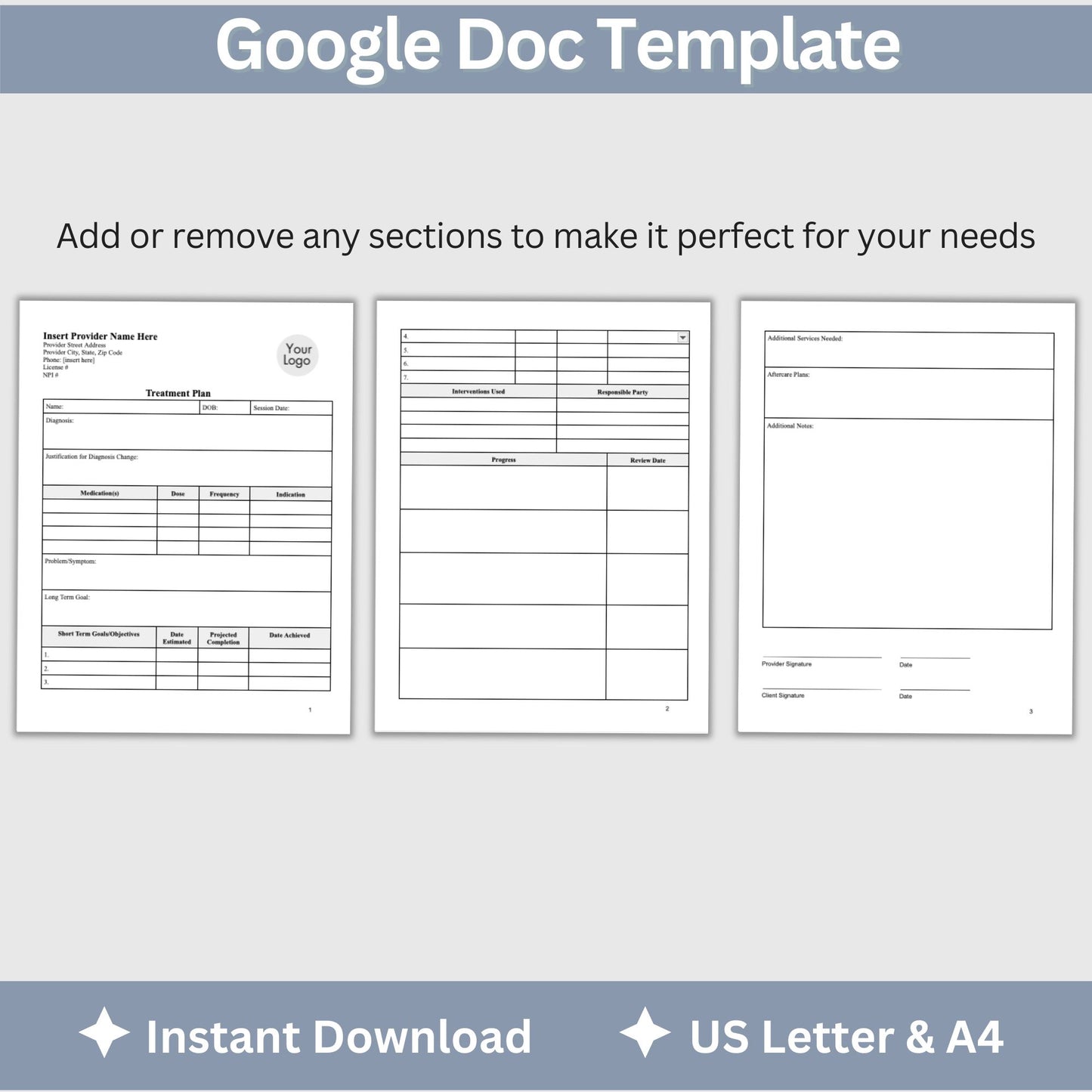 Treatment Plan Template, a fully editable Google Doc designed to optimize your private practice or counseling office. This form empowers therapists to streamline their documentation process with efficient therapy notes.