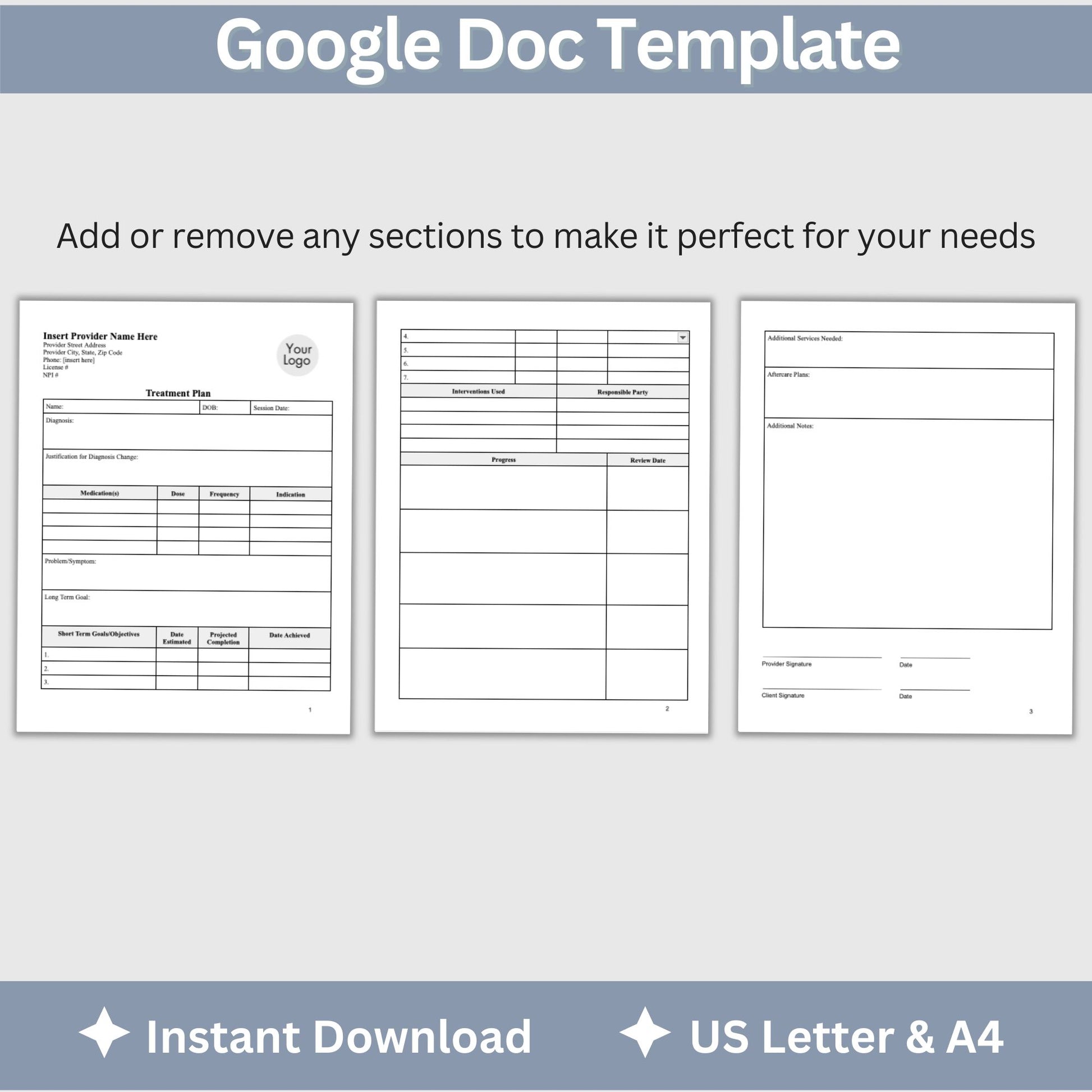Treatment Plan Template, a fully editable Google Doc designed to optimize your private practice or counseling office. This form empowers therapists to streamline their documentation process with efficient therapy notes.