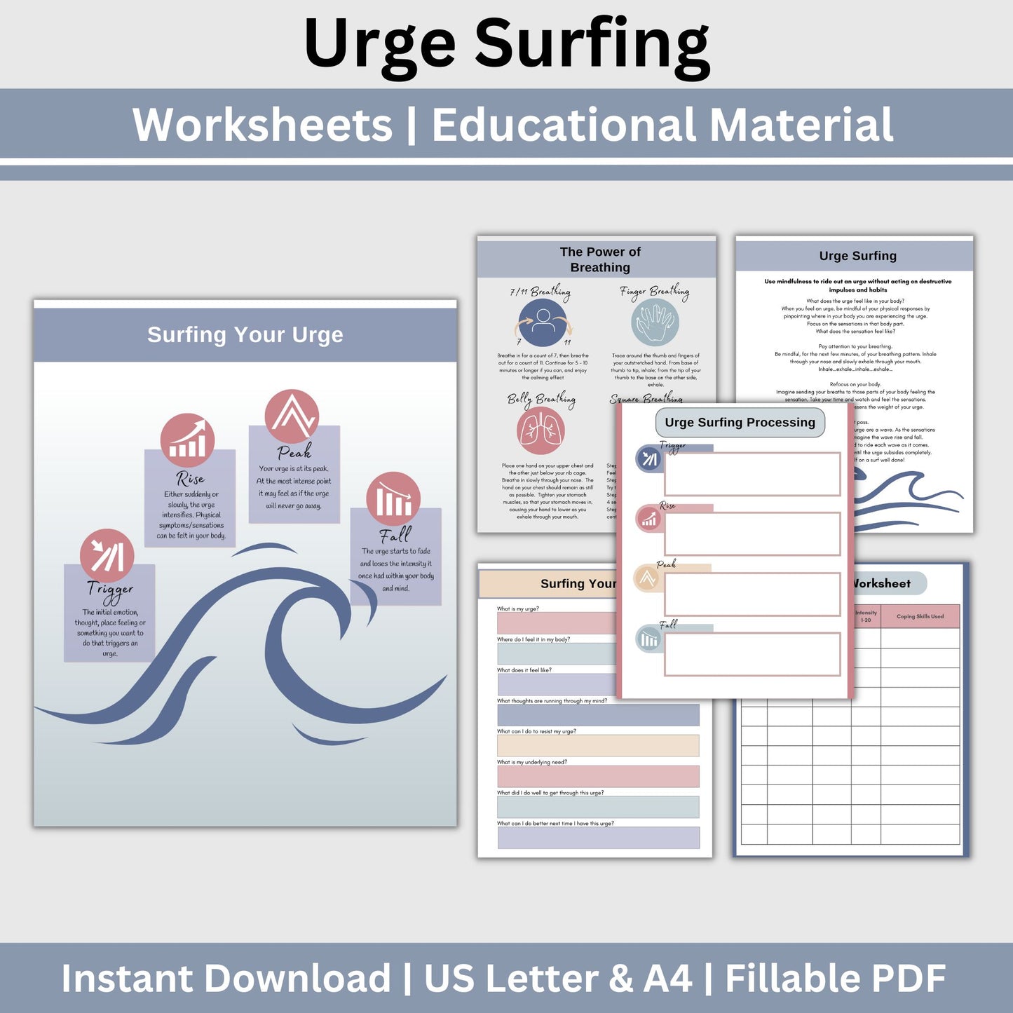 Embark on a transformative journey of addiction recovery with our specialized CBT worksheets, focusing on urge surfing and rooted in DBT principles. Navigate cravings skillfully, fostering emotional regulation and relapse prevention.